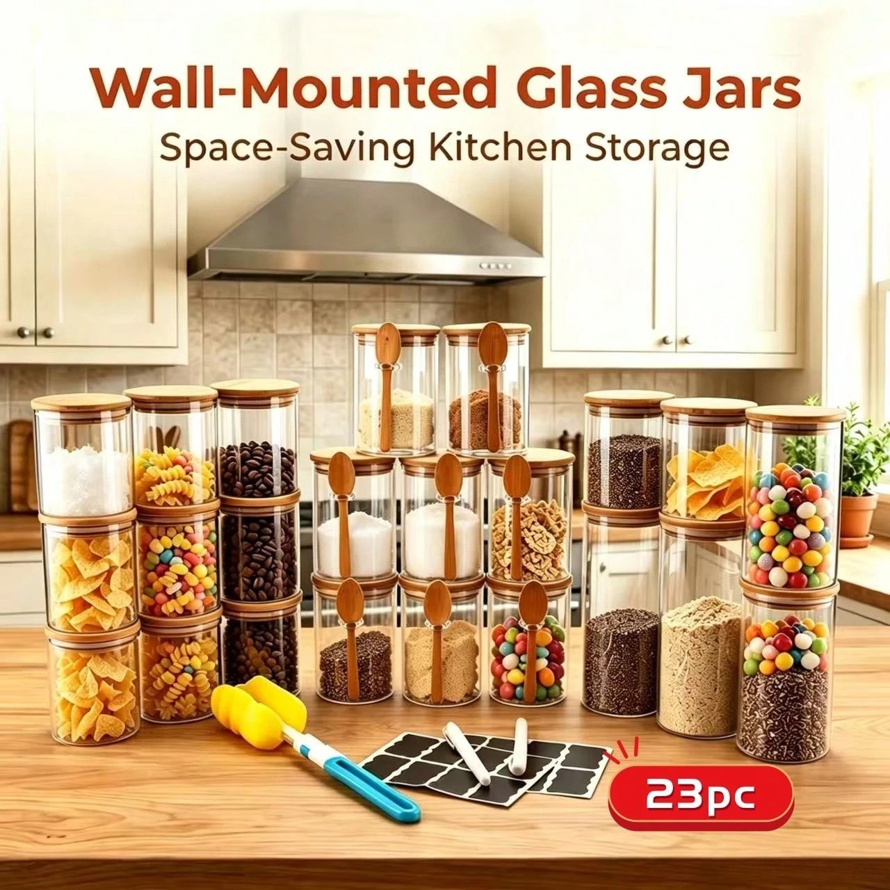 4 Pack 17oz Glass Food Storage Containers with Bamboo Lids for Oats Salad Tea