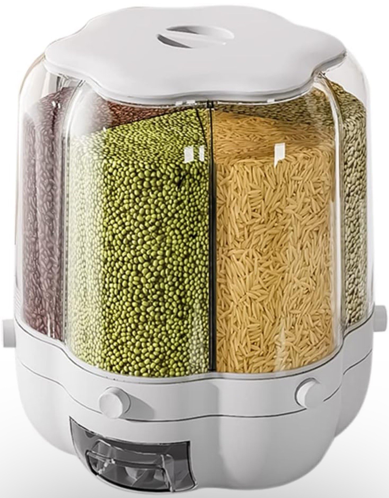Kitchen 360° Rotating Cereal/Grain/Lentil 30lb X-Large Dispenser 6 Compartments