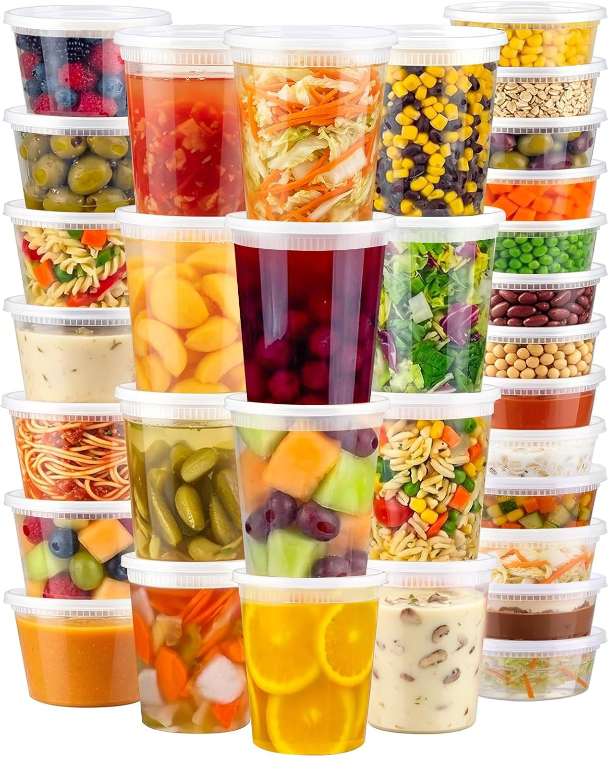Lamosi Deli Containers with Lids 48 Sets, 32/16/8 oz X 16 Set Each, BPA Free & A