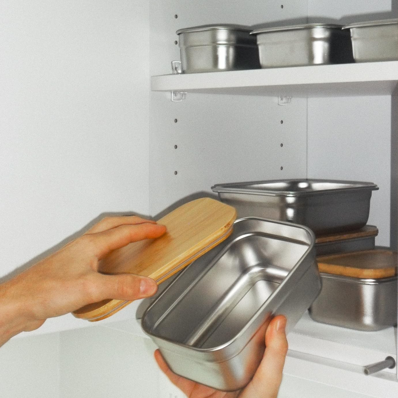 Stainless Steel Food Containers with Bamboo Cutting Board Lids | Set of 3 Reu…