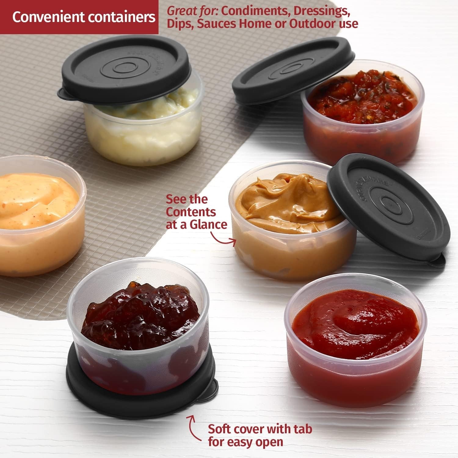 8-Pack Condiment Containers with Lids – 1.3 oz Leak-Proof Sauce Cups for Lunch