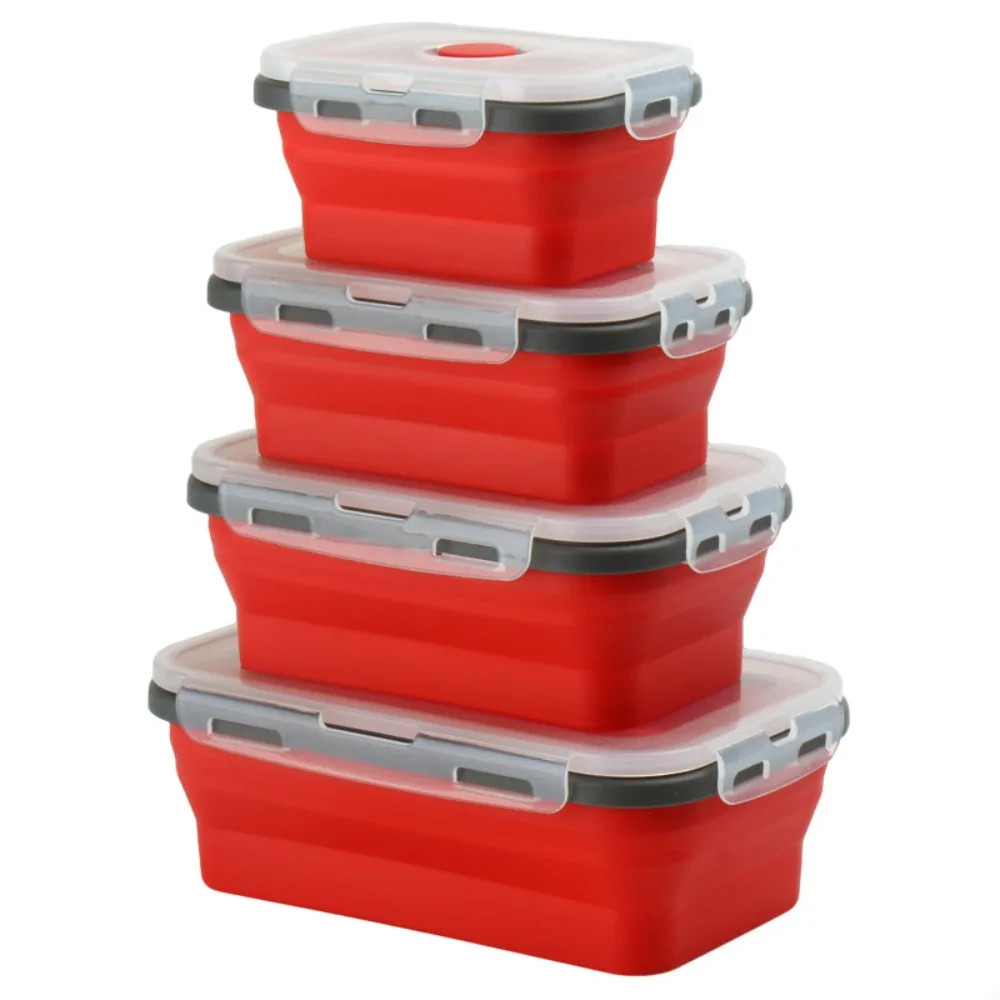 Foldable Silicone Lunch Box Rectangular Bowl with Lids Food Storage Containers F