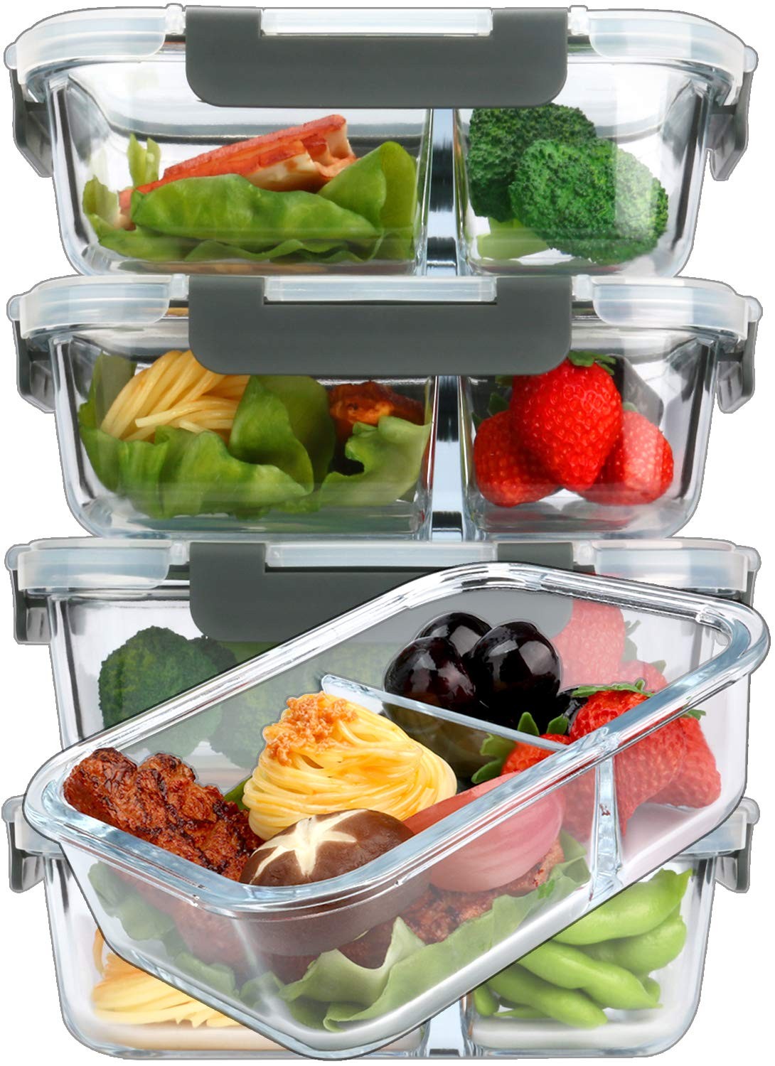 [5-Pack,36 Oz] Glass Meal Prep Containers 2 Compartments Portion Control with…