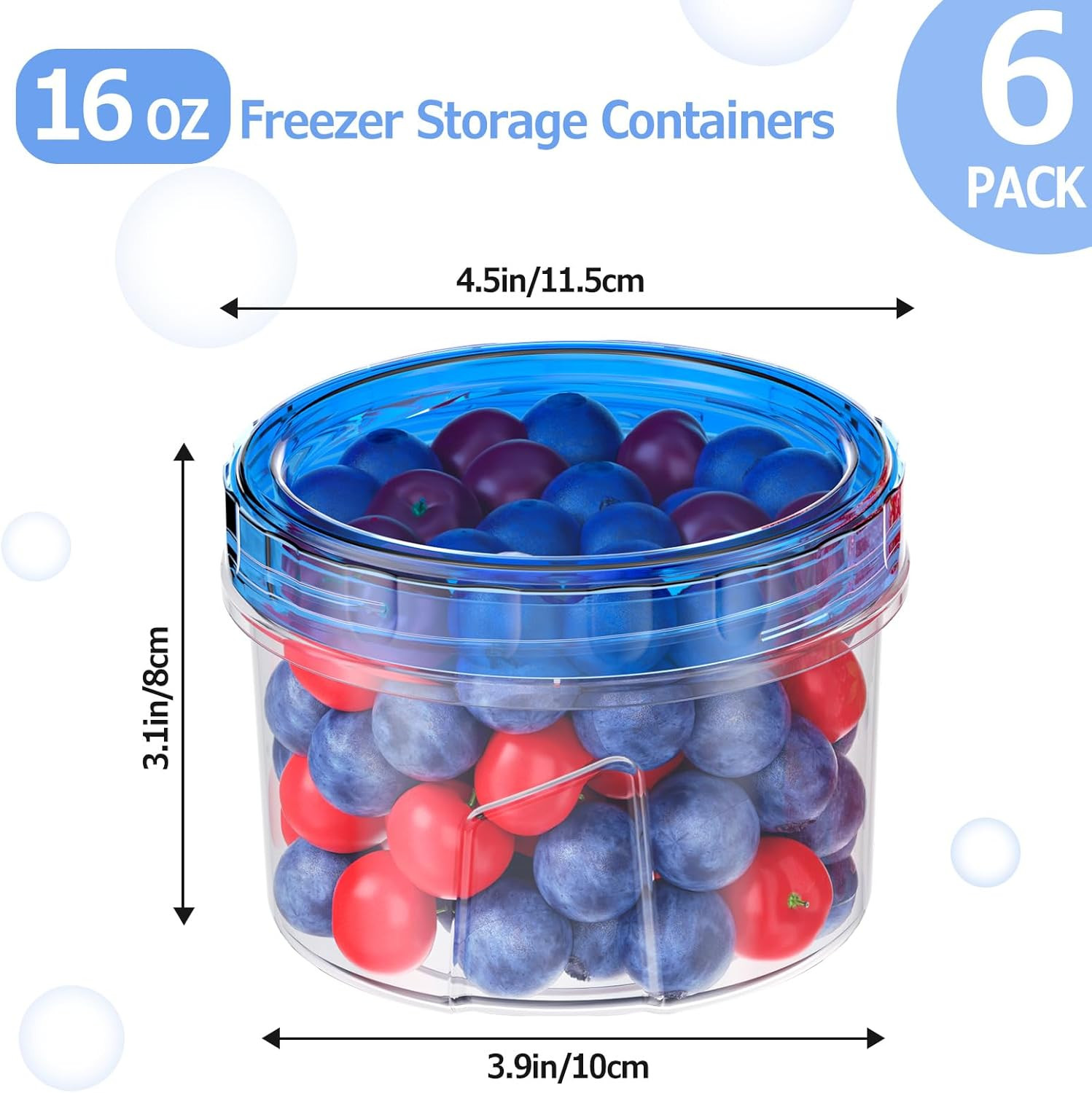 6 Pack-16 OZ Freezer Storage Containers, Small Plastic Containers with Twist Top