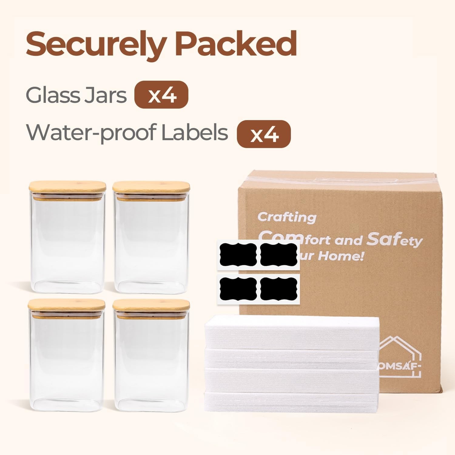 1.2 Qt Rectangle Glass Storage Containers W/ Lids Glass Jars W/ Bamboo Lids