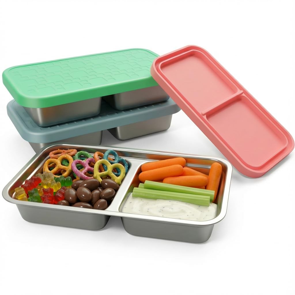 3 Pack 15oz Stainless Steel Snack Containers for , Reusable Metal Snack Conta…