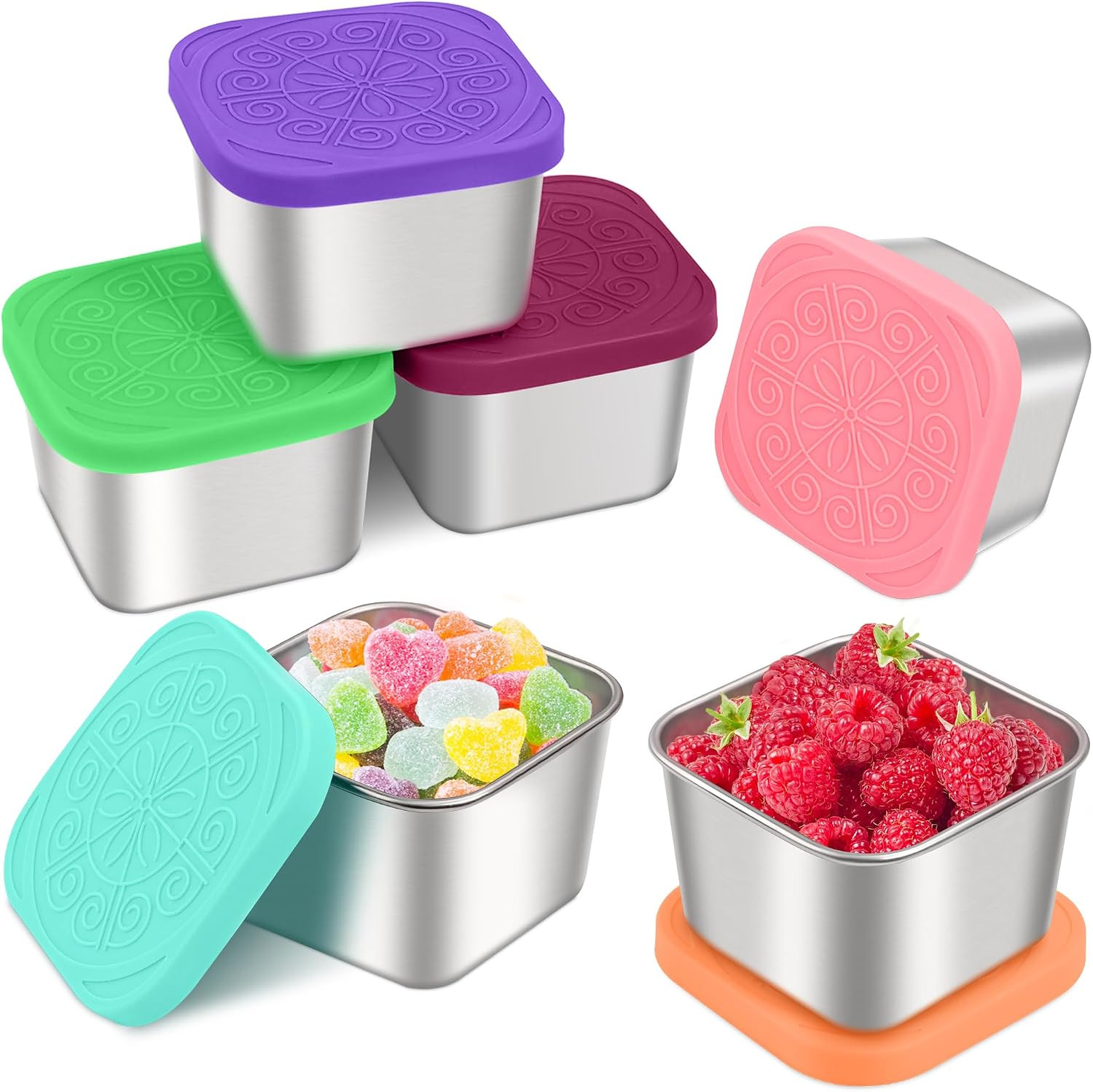 Qukaka Stainless Steel Snack Containers for Kids,7.2oz Easy Open Leak Proof Reus