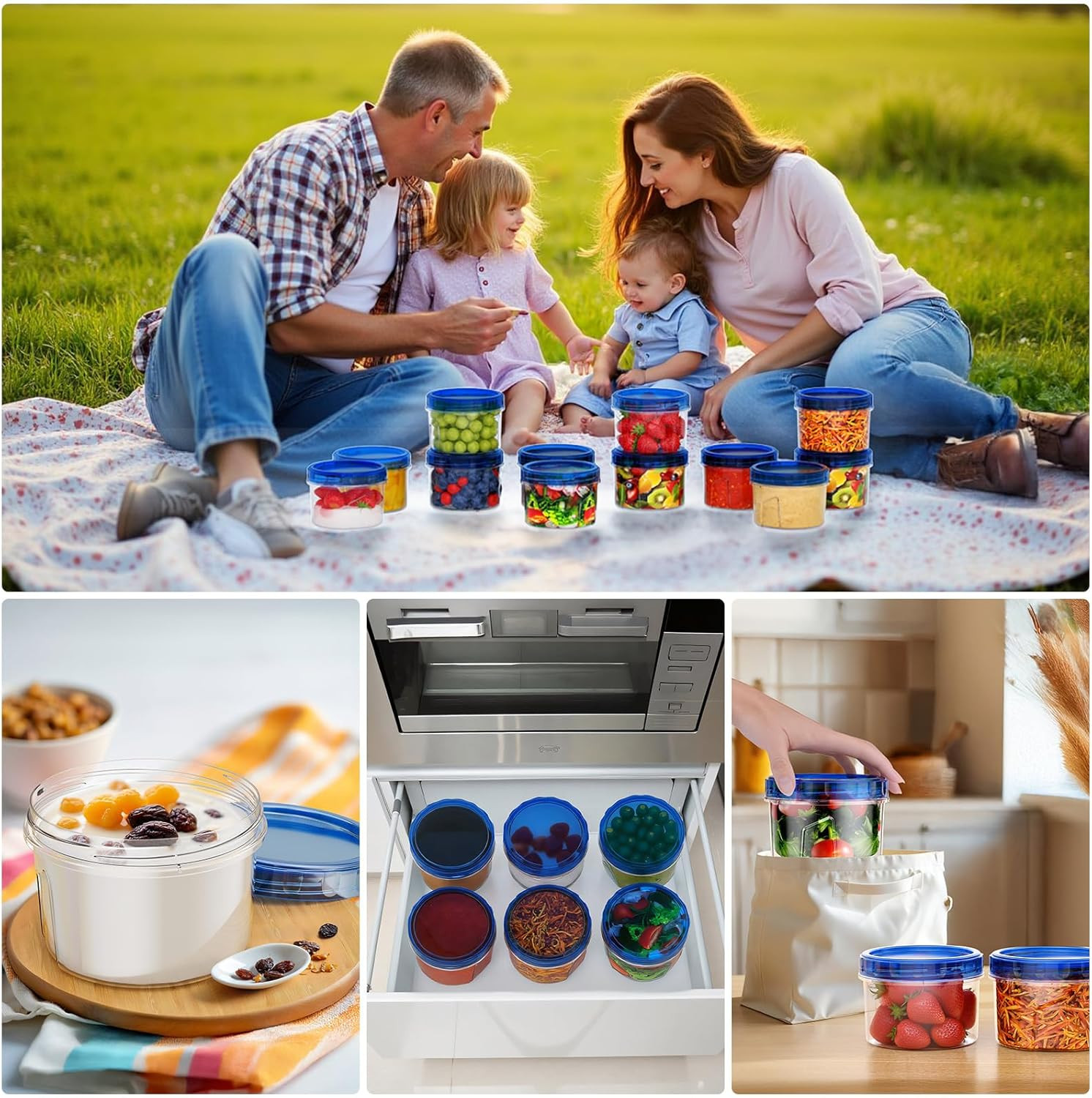 6 Pack-16 OZ Freezer Storage Containers, Small Plastic Containers with Twist Top