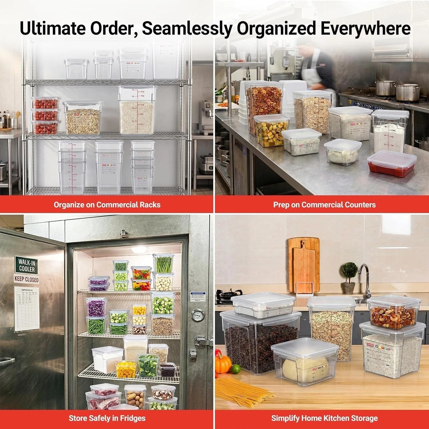 2 Pack 4 QT Airtight Commercial Food Storage Containers, Clear Food Storage C…