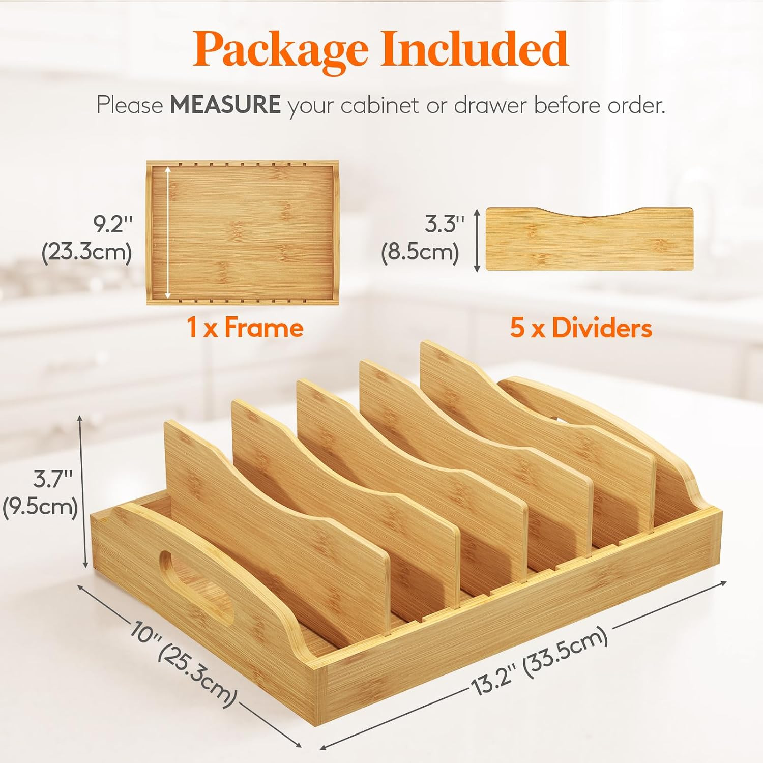Bamboo Lid Organizers for inside Cabinet, Food Storage Container Lid Holder with