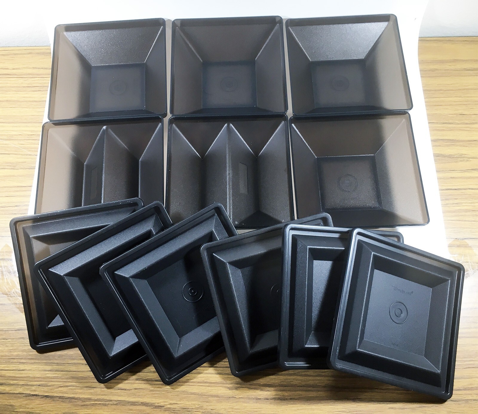 6 Tupperware Containers – Black/Dark Brown – With Lids – Excellent Condition!
