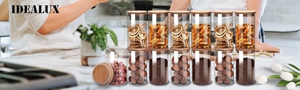 Glass Storage Jar With Airtight Seal wooden, Lid, 25 Ounce Set of 2, 750ml