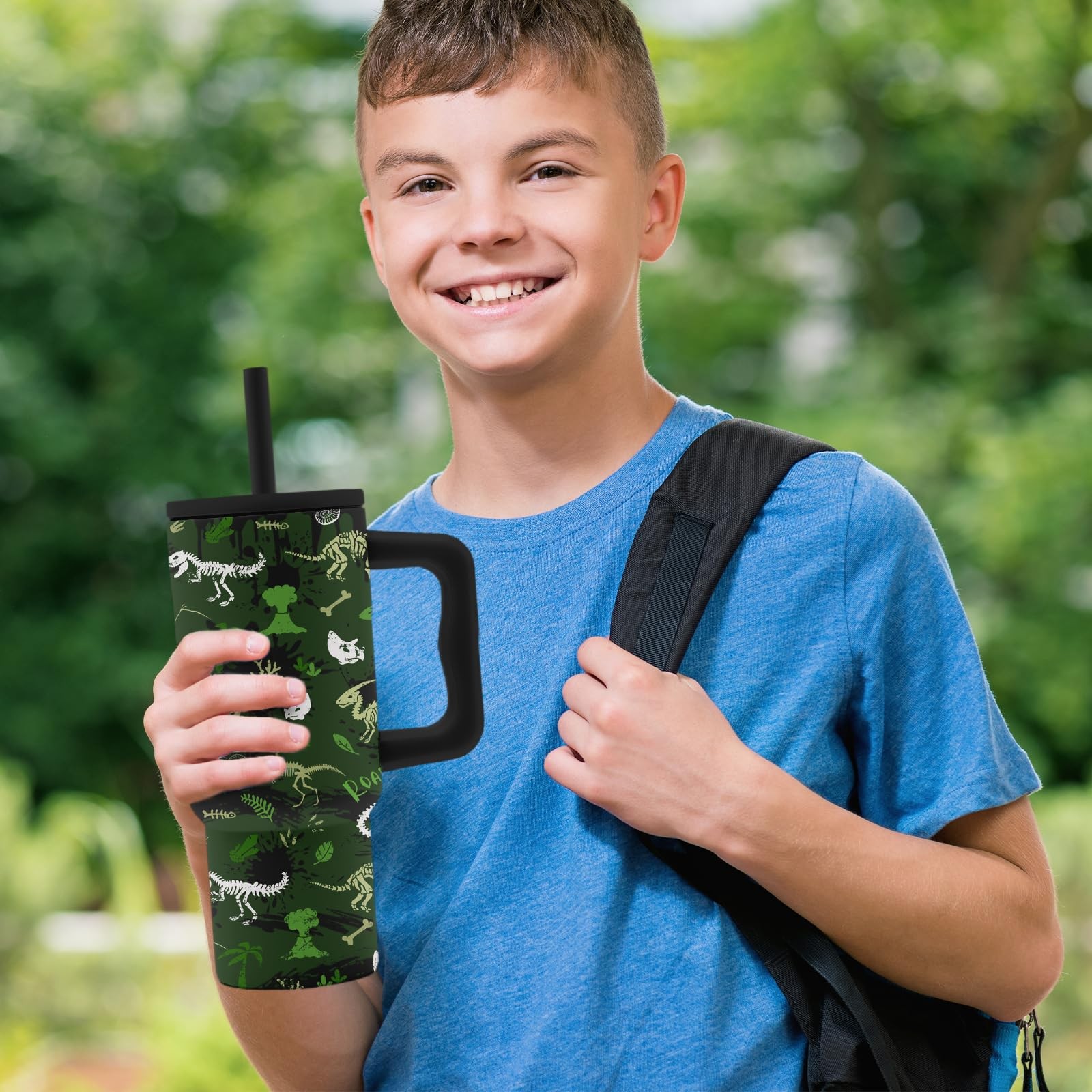 Hiboss Dinosaur Gifts For Kids Green Dinosaurs Tumbler Handle And Straw 24 Oz