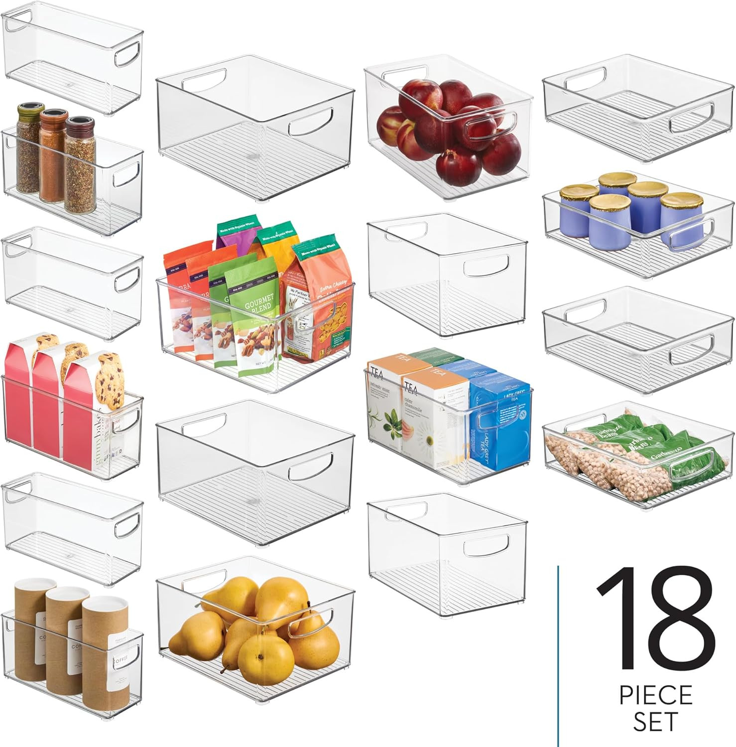 Clear Stackable Plastic Storage Bins – 18 Pack for Kitchen & Home Organizing