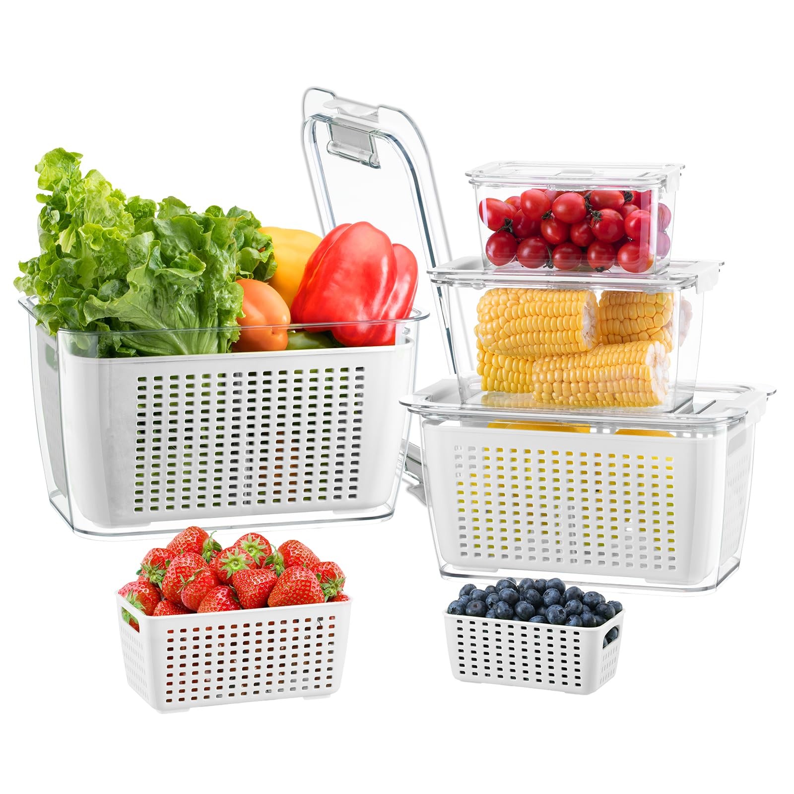 4 Pack Fruit Vegetable Containers for Fridge, Produce Saver Container with Li…