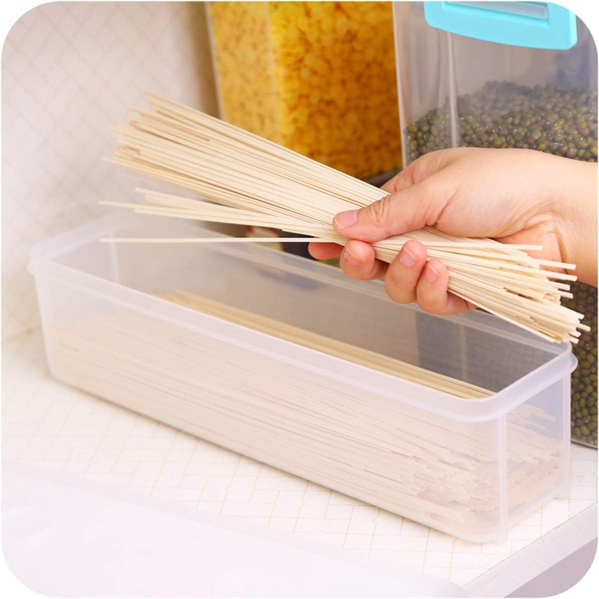 Pasta Container Noodle Food Storage Spaghetti Keeper Box with White Cover