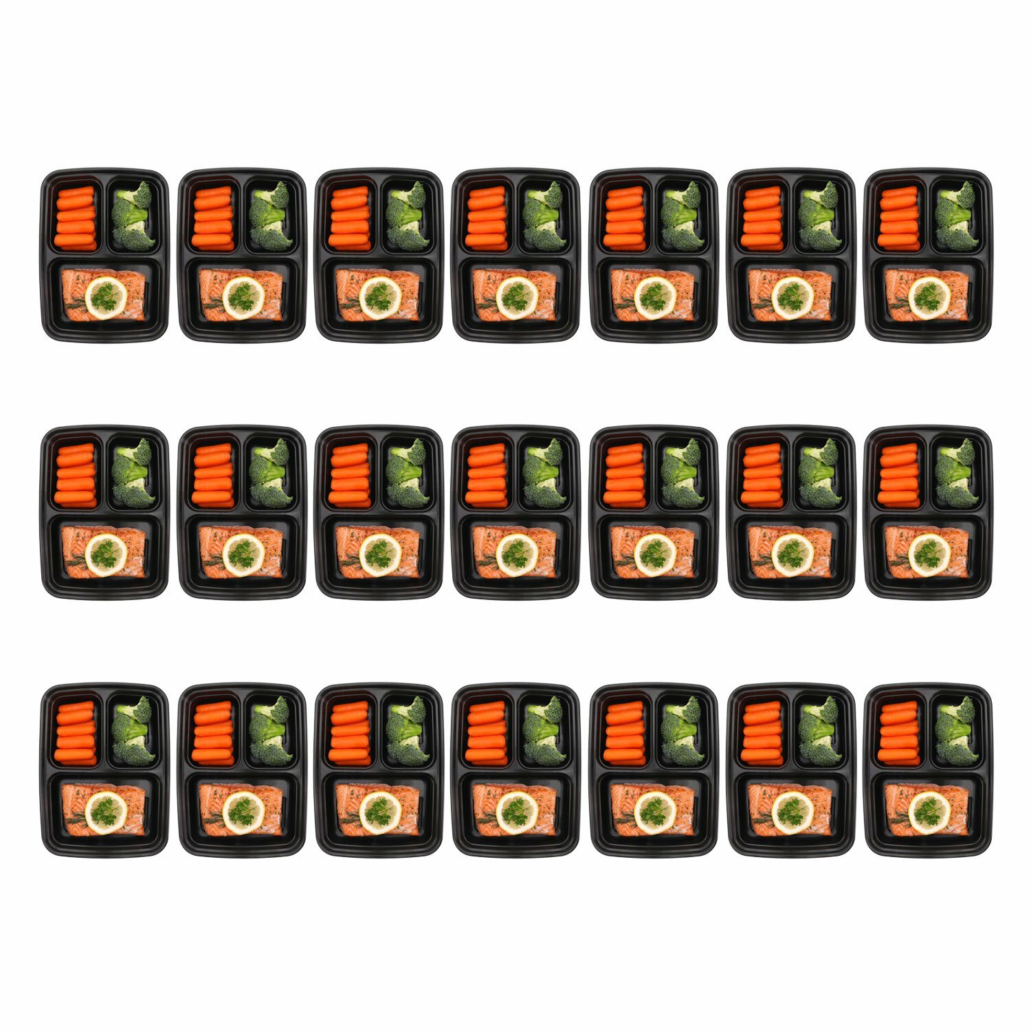 Meal Prep Containers 21-Pack 3 Compartment Lids Food Storage Bento Box BPA Free