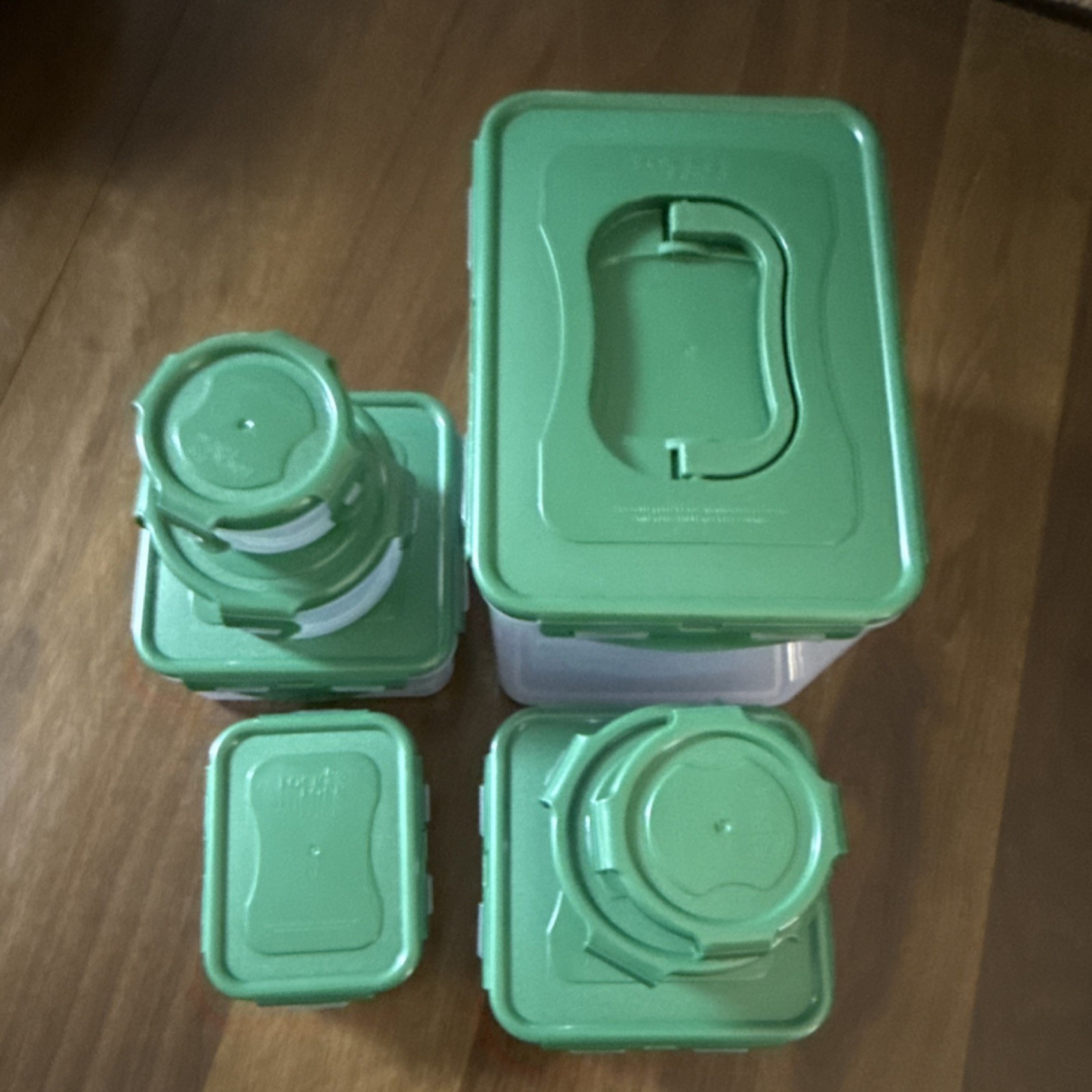 Lock & Lock 8pc Square Round Rectangle Plastic Storage Set Clear Green Snap Lid