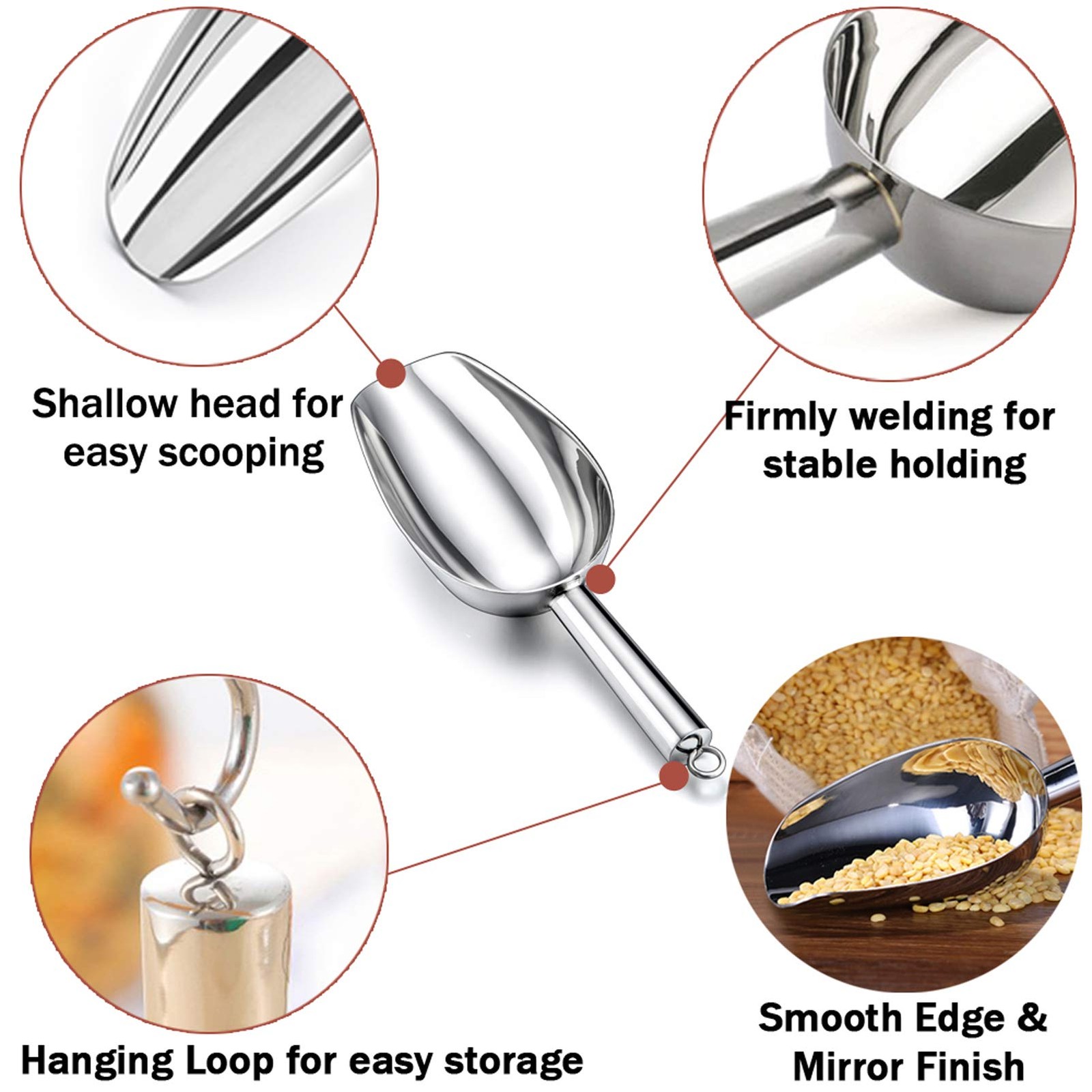Stainless Steel Ice Scoop Small Metal Food Candy Scoop For Kitchen Bar Party Wed