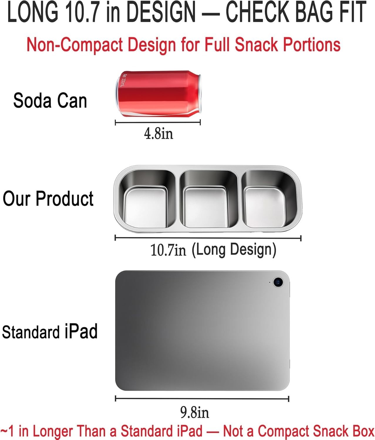 Stainless Steel Snack Container Large Leak-Proof 3-Compartment Lunch Box