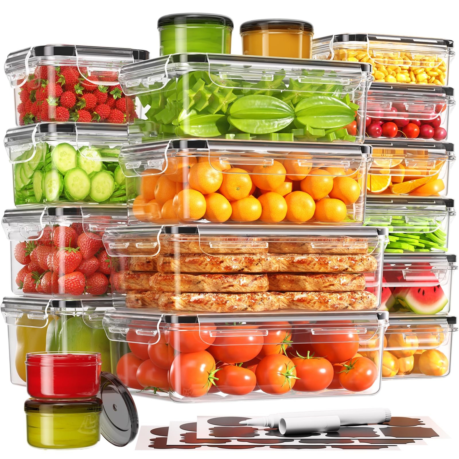 KEMETHY 36-Piece Food Storage Containers Varies (1.2oz to 50.7oz), 36 Piece