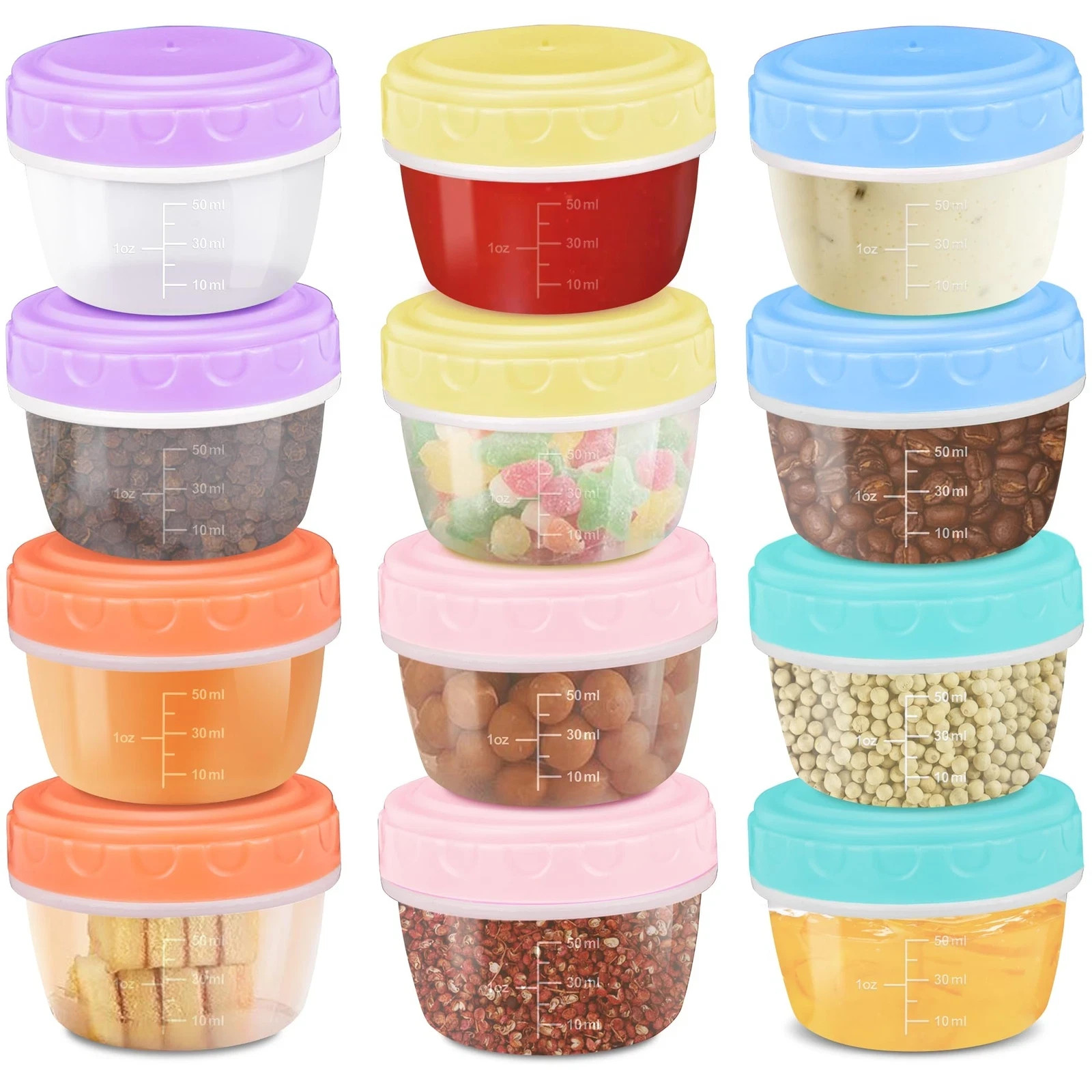 12pcs 2oz Small Food Storage Containers with Lids for Nuts Candies Sauce
