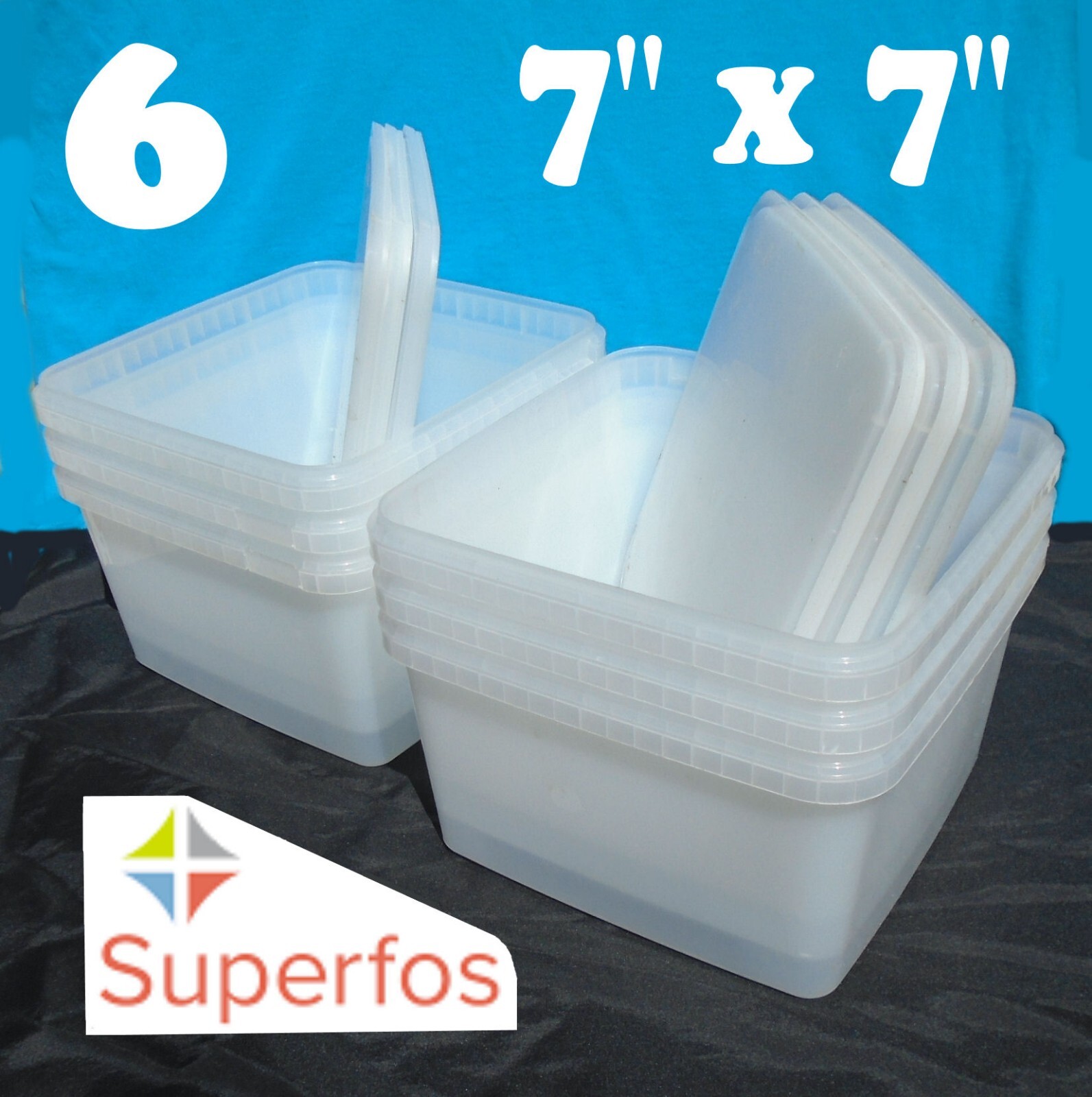 6 Superfos UniPak Unclear Frosty Plastic Containers 4¼”x7¼”x7¼” + 6 Snap-On Lids