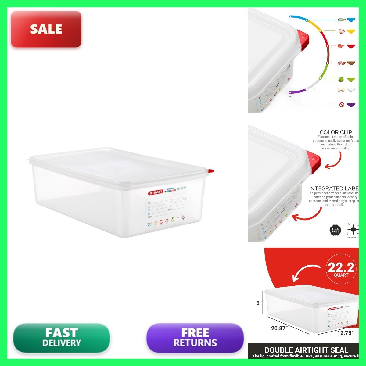 Airtight Container Food Pan Lid 03037 22.2 Storage Kitchen 1 Pack Multicolor