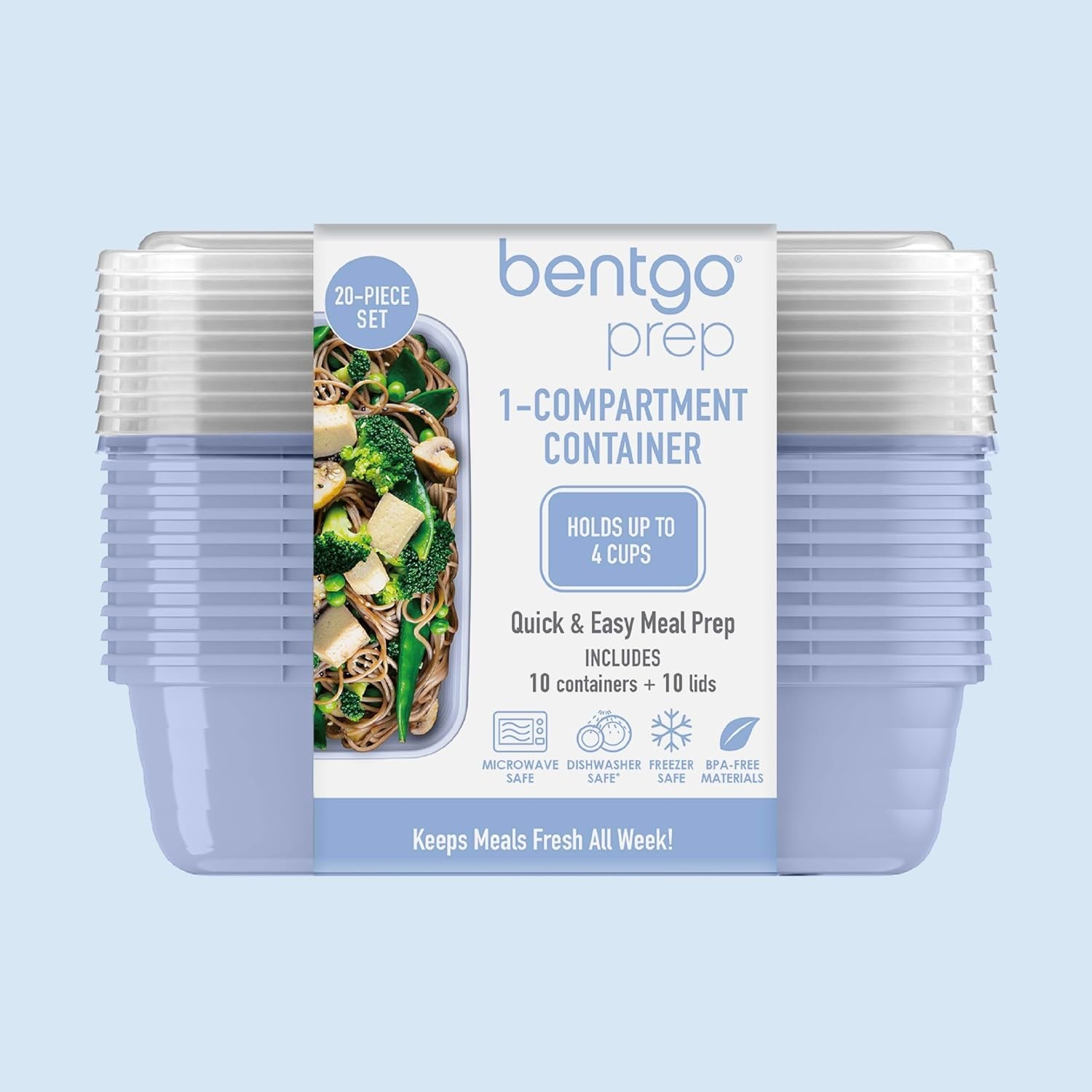 Elegant Periwinkle Meal Prep Containers – 20-Piece BPA-Free for Portion Control