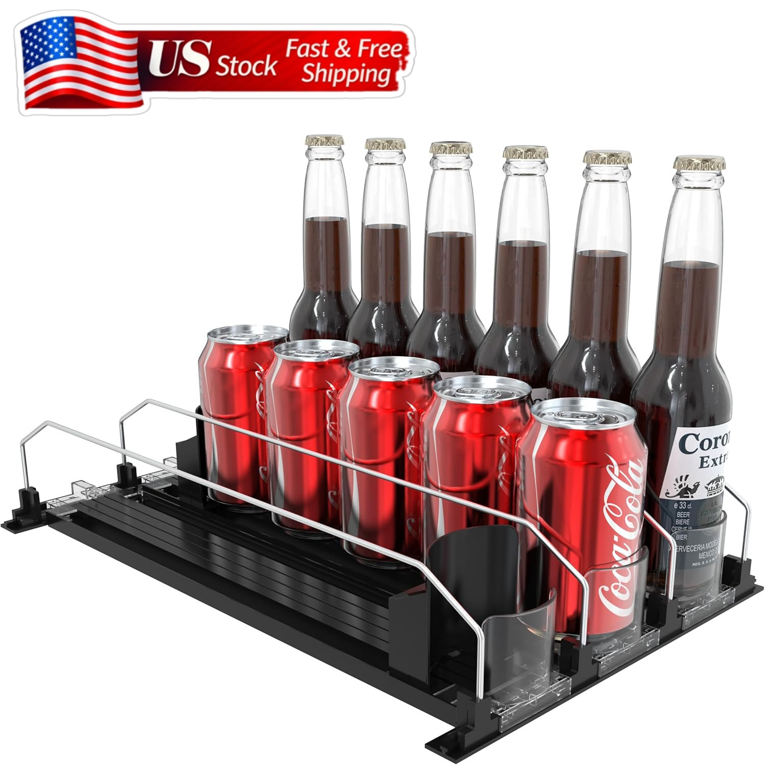 3-Row Drink Organizer for Refrigerator, 15” (38 cm), Capacity for Up to 25 Cans