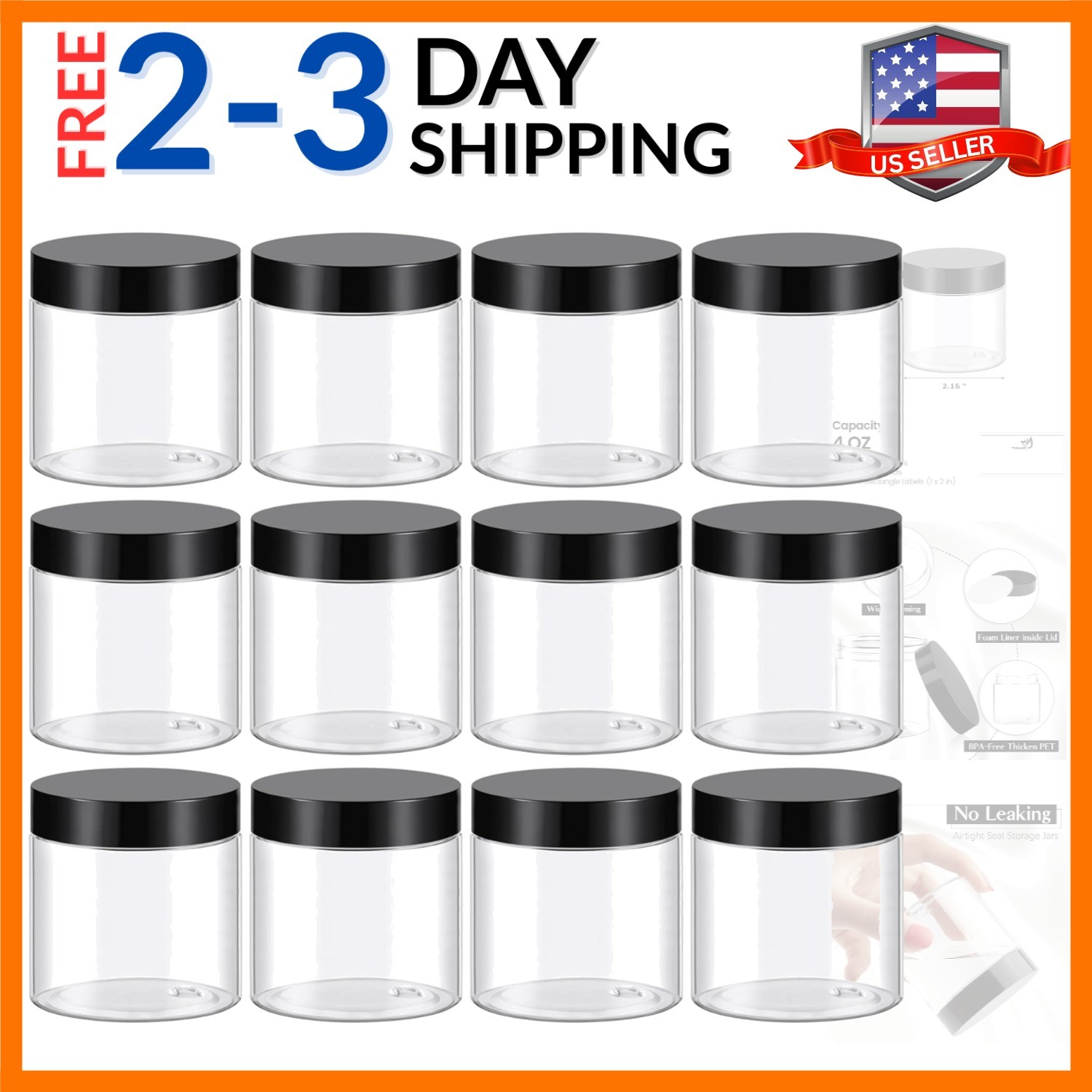 4 Oz Plastic Container Jars with Lids BPA Free, Empty Round Clear Cosmetic Co…