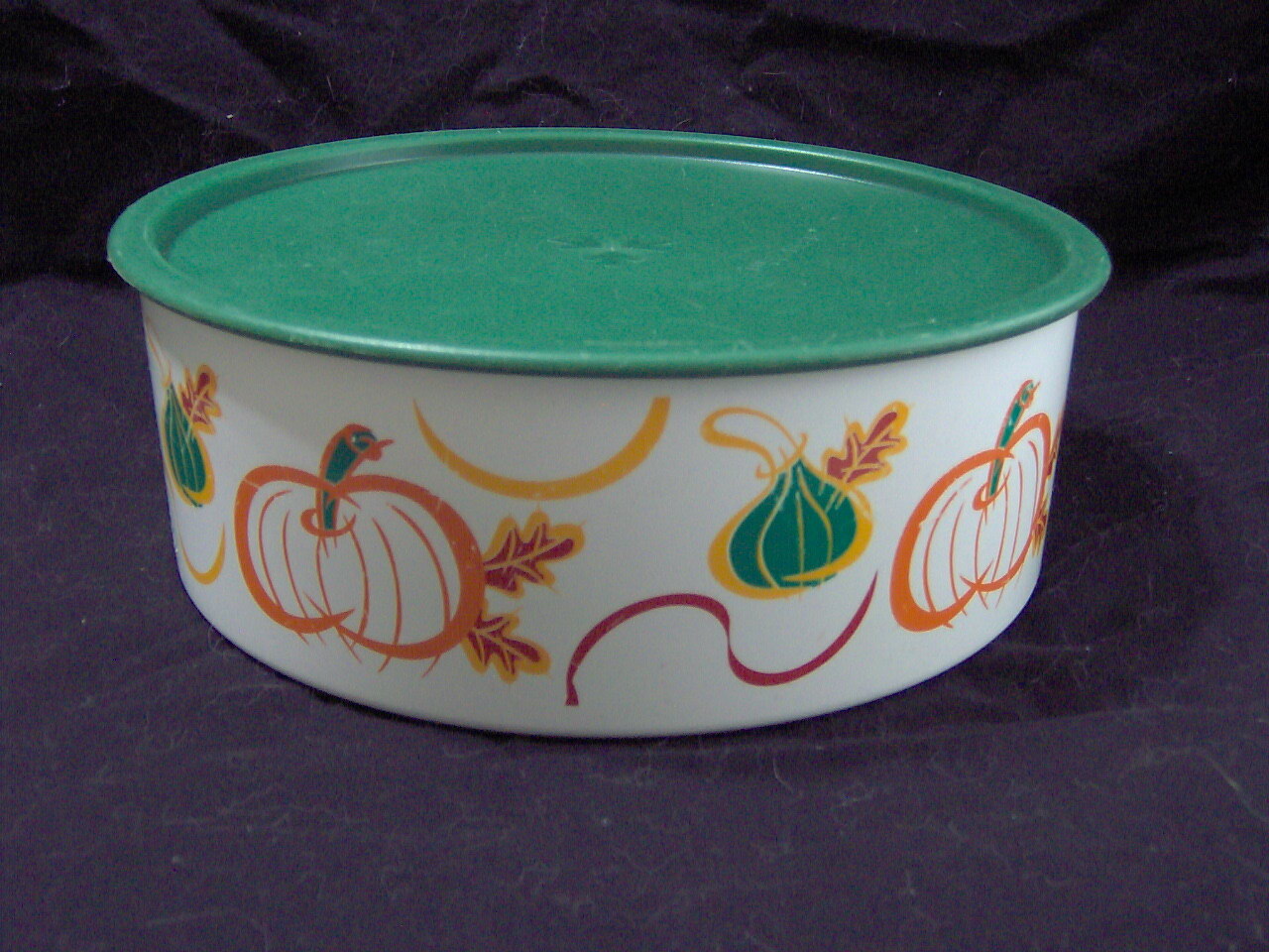 TUPPERWARE ONE TOUCH “F” SHORT COOKIE CANISTER #3421 Fall Pumpkin Leaves Gourd