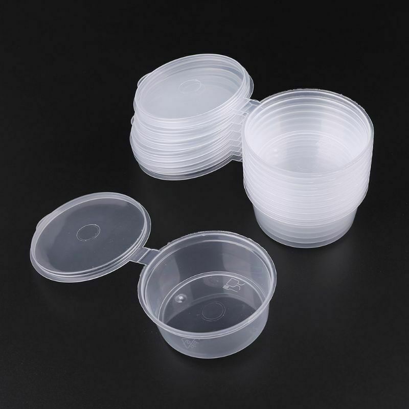 10X Small Plastic Sauce Cups Storage Containers Clear Boxes with Lid