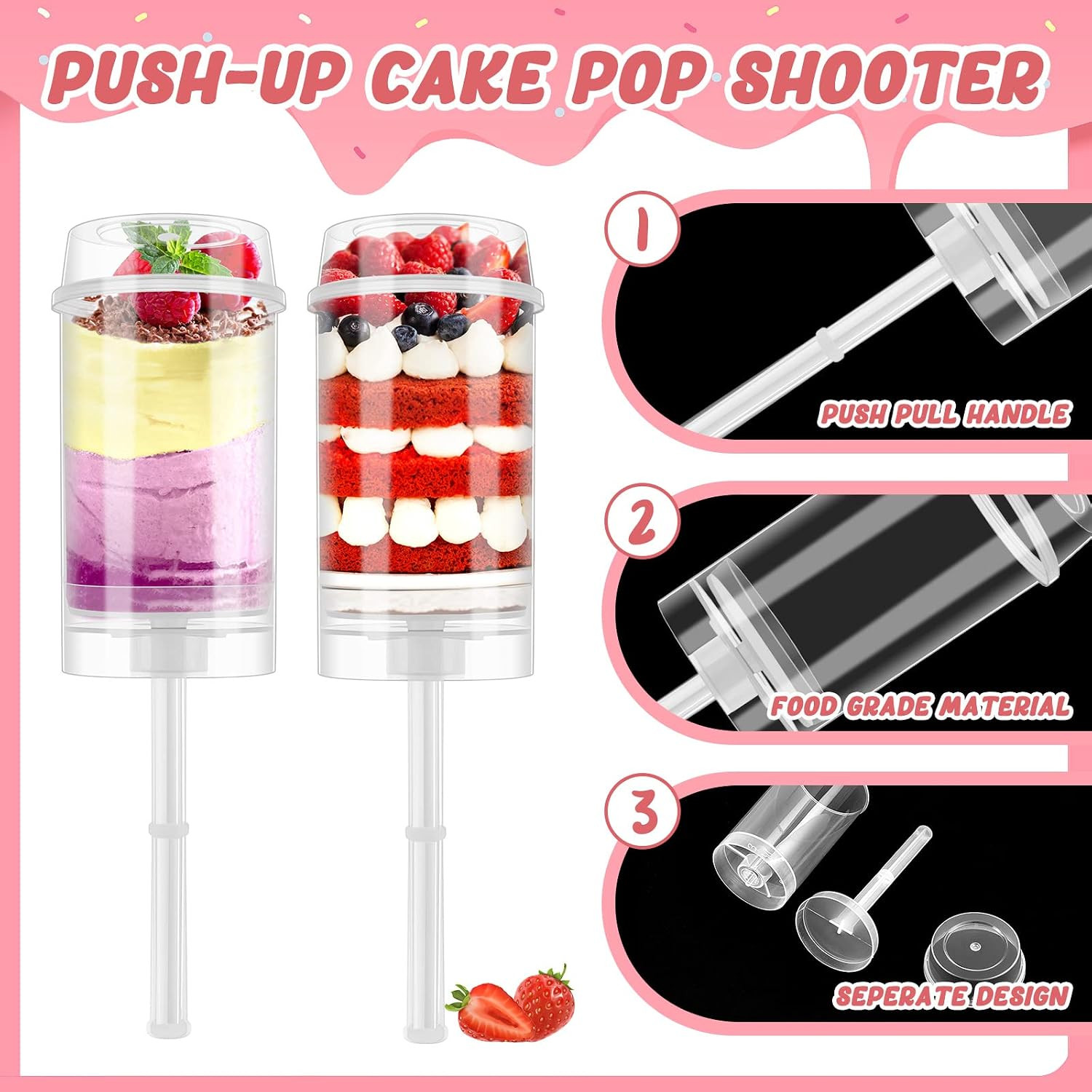 Lenwen 300 Pcs Cake Push Pop Containers with Lids, Reusable Cake Push Pops, Muti
