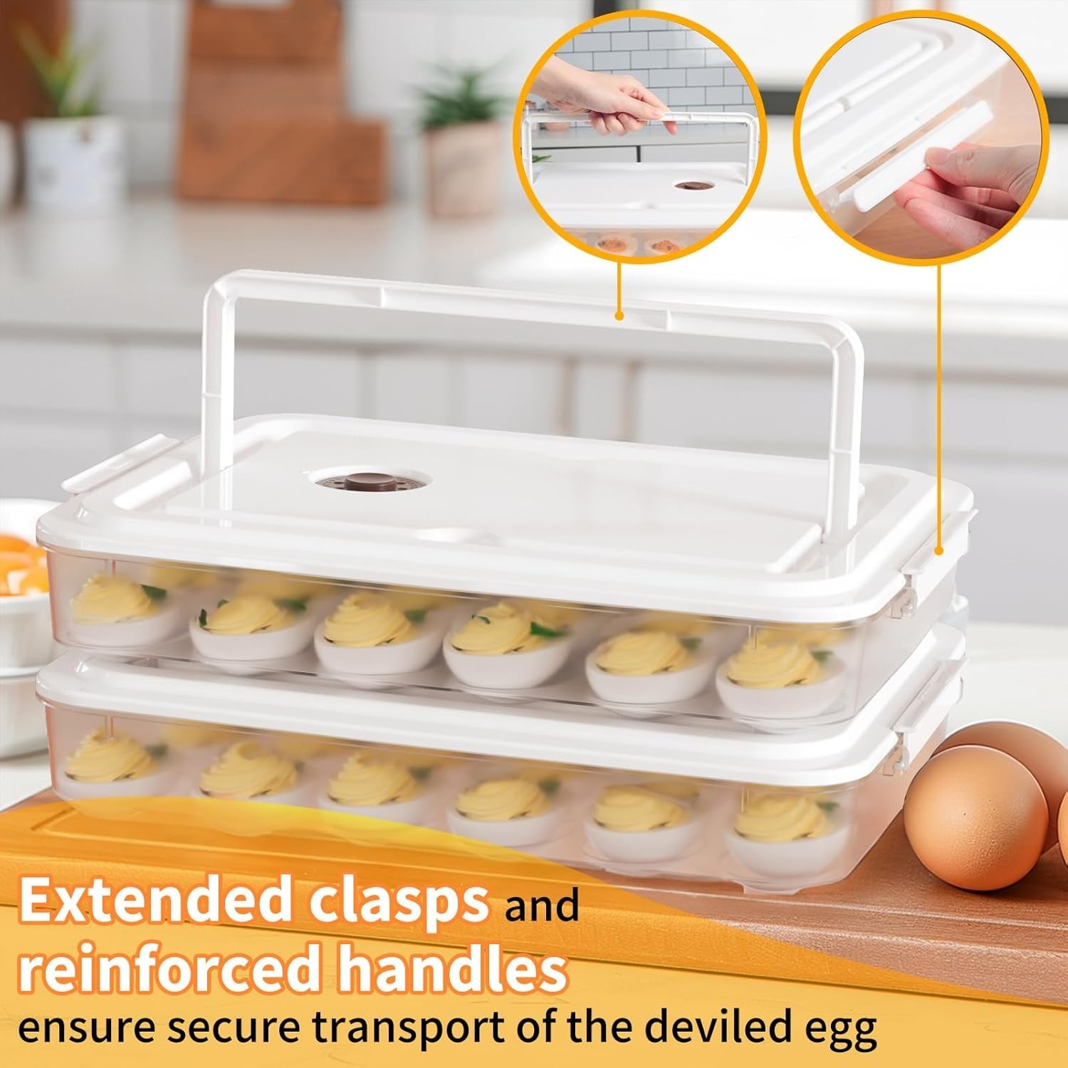 Deviled Egg Containers with Lid, Set of 2, Plastic Deviled Egg Carrier with H…