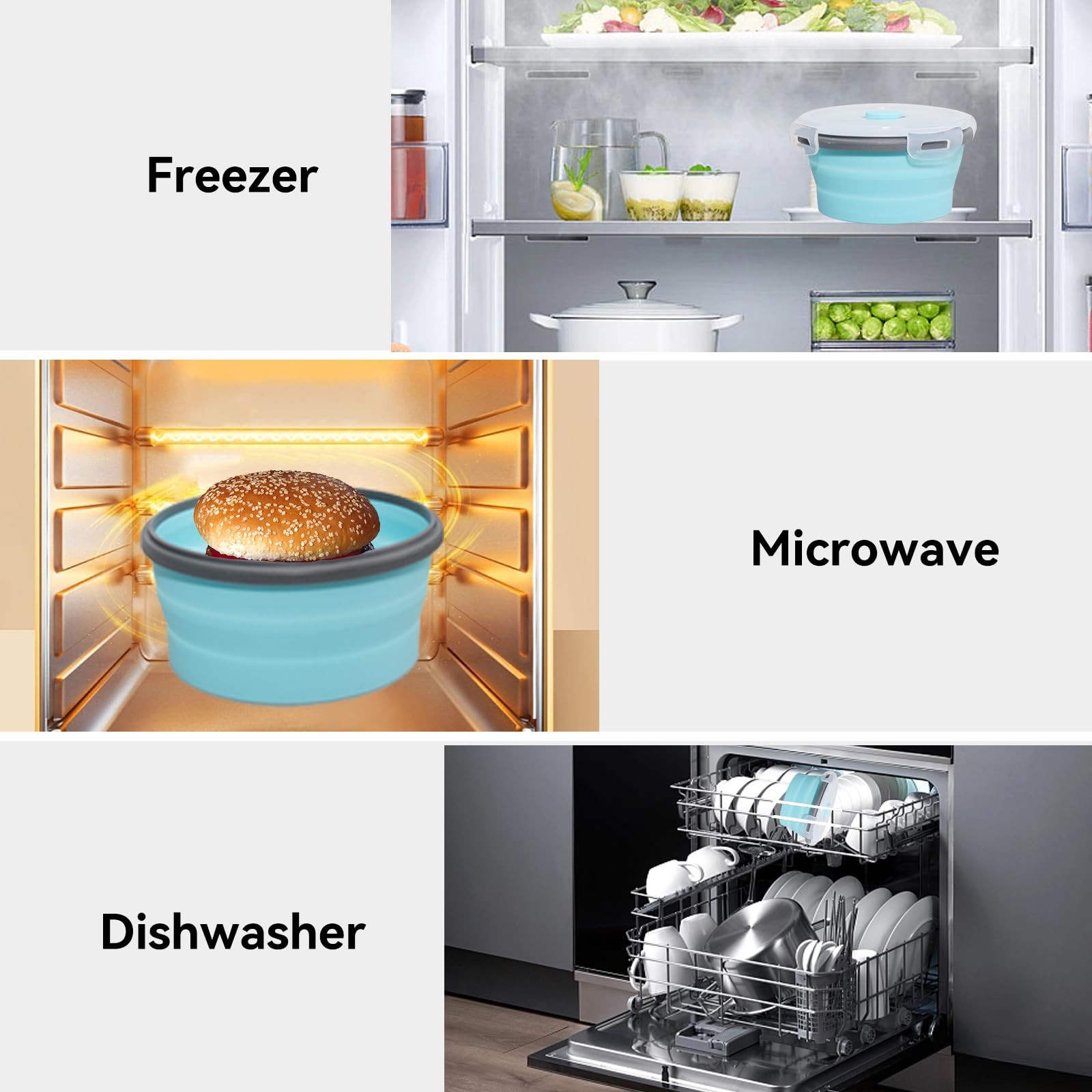 16 Pieces Collapsible Food Storage Containers 8 Pcs Rectangle and 8 Pcs Round…