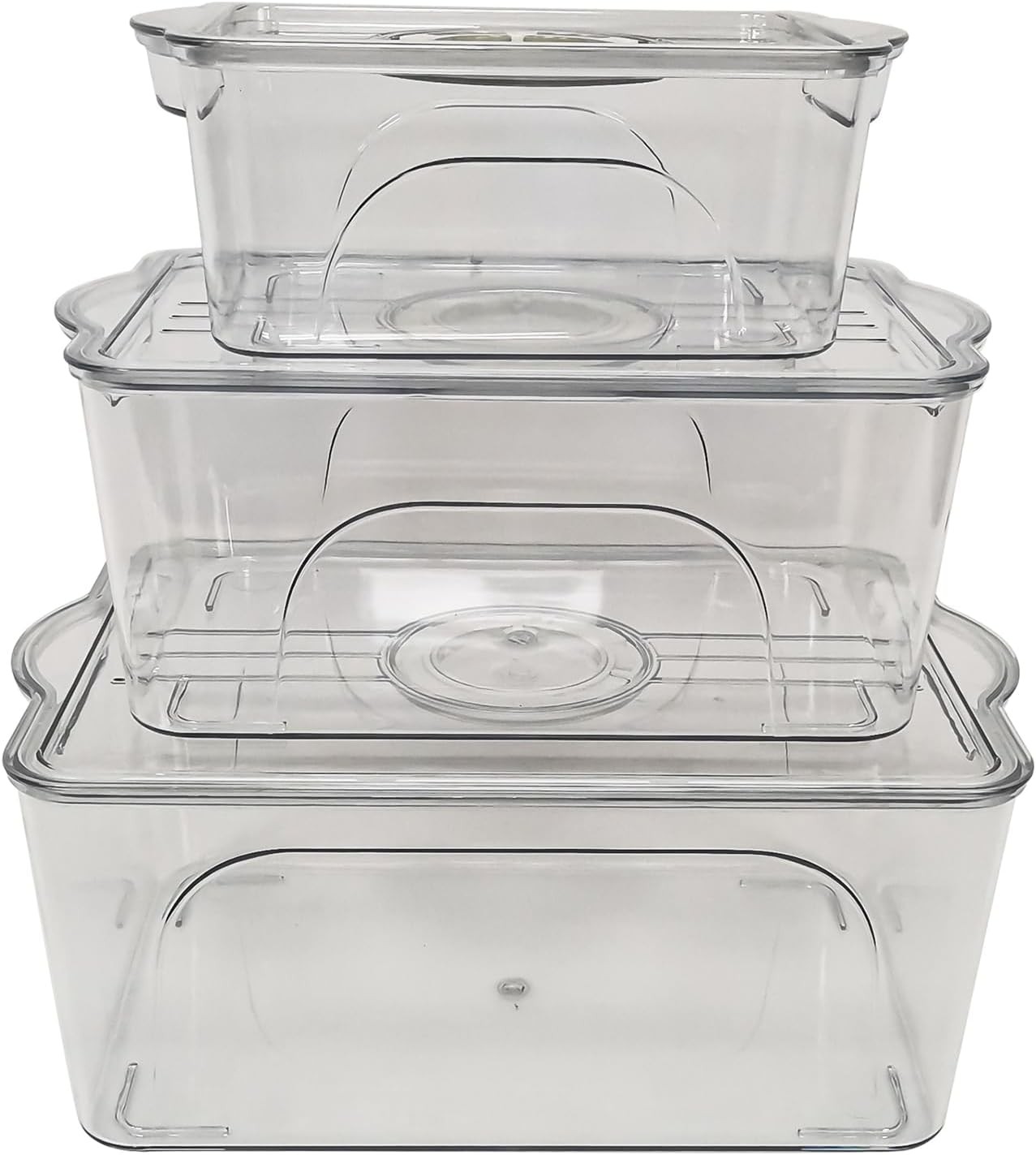 3 Pack Stackable Food Containers, Clear with Lids, Date Recorder for Kitchen