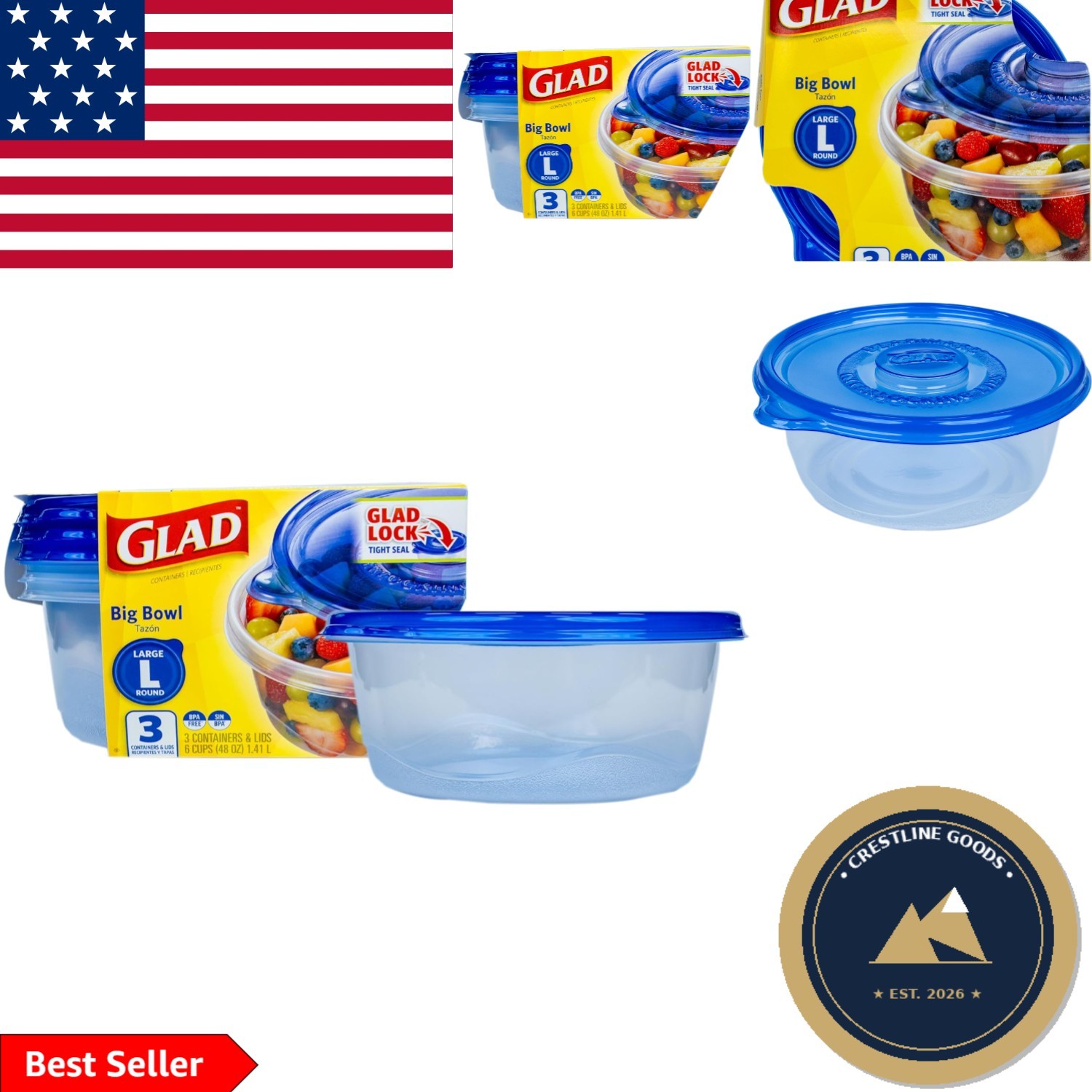 Reusable 48 Oz Large Round Containers with Snap Tight Lids – Ideal for Meal Prep