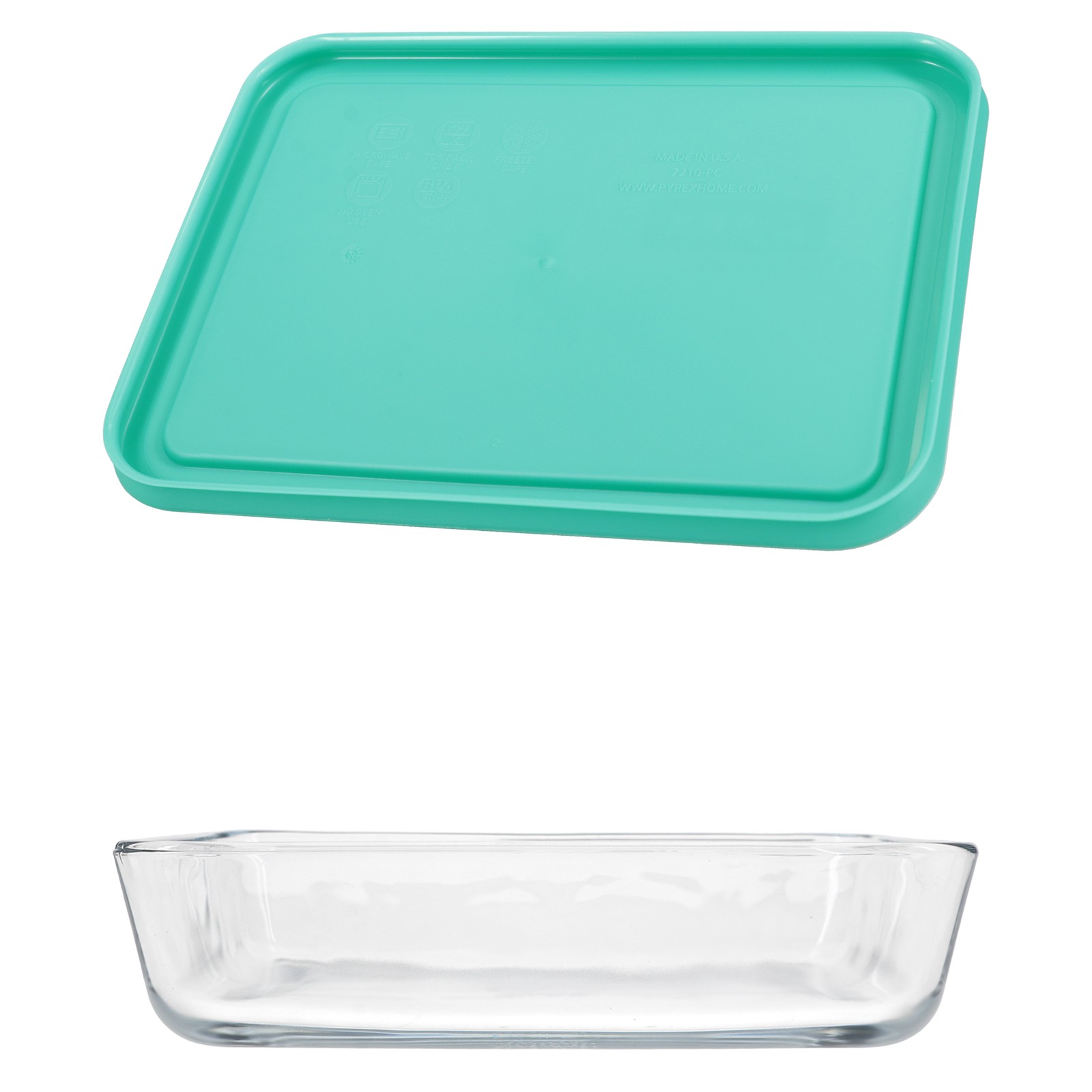 Pyrex (1) 7210 3-cup Glass Dish & (1) 7210-PC Light Green Lid