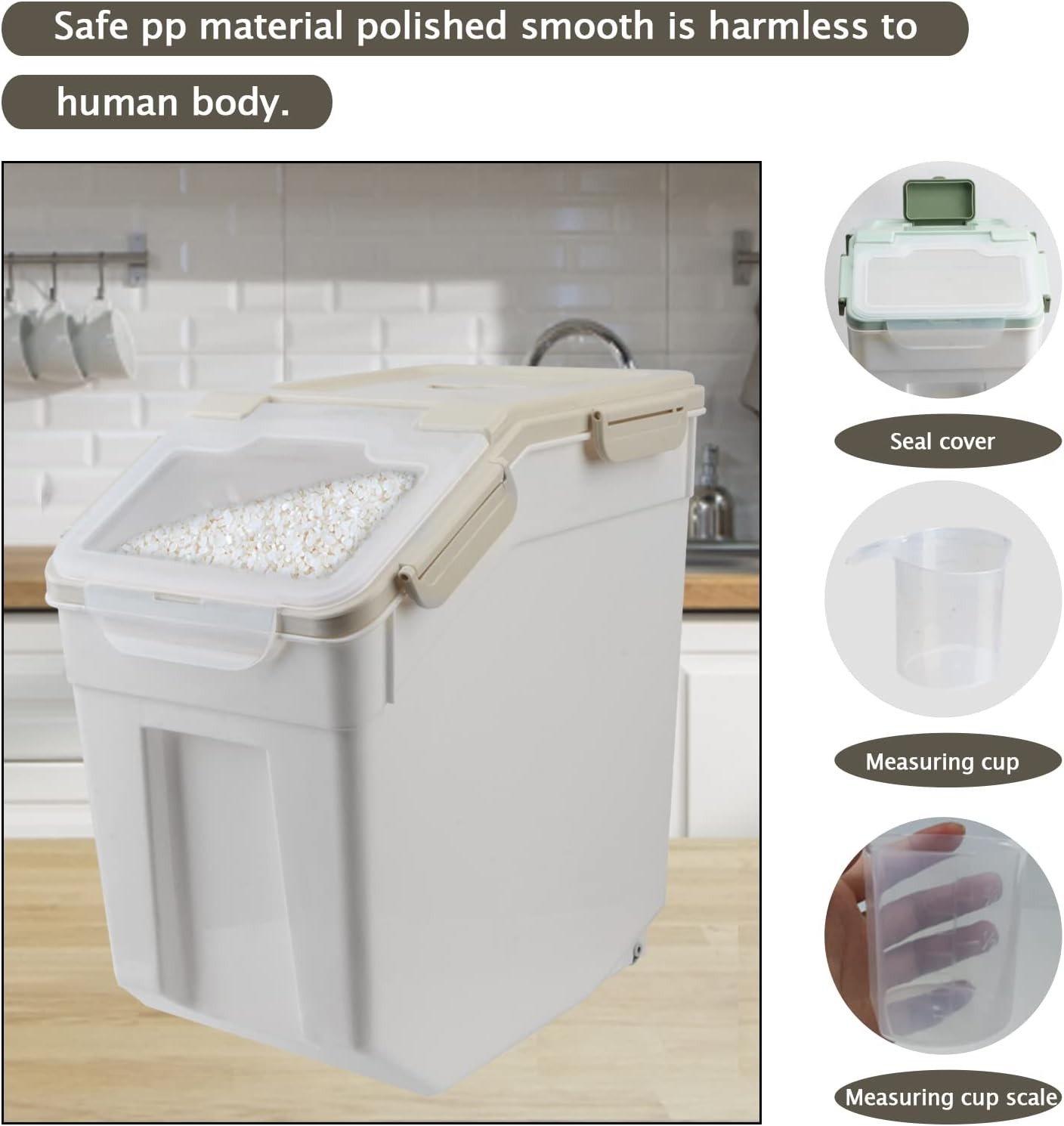 2 Pack Rice Storage Container 25 lbs Airtight Flour Storage Containers W/ Lid &