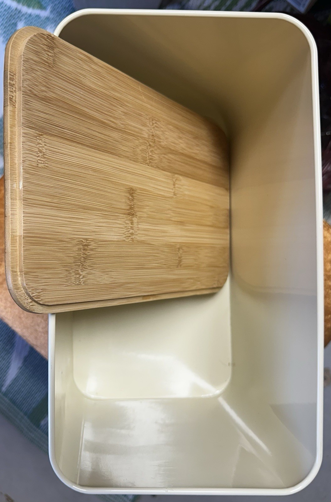 Cooler Kitchen Vertical Bread Box Bamboo Cutting Board Lid Cream Metal