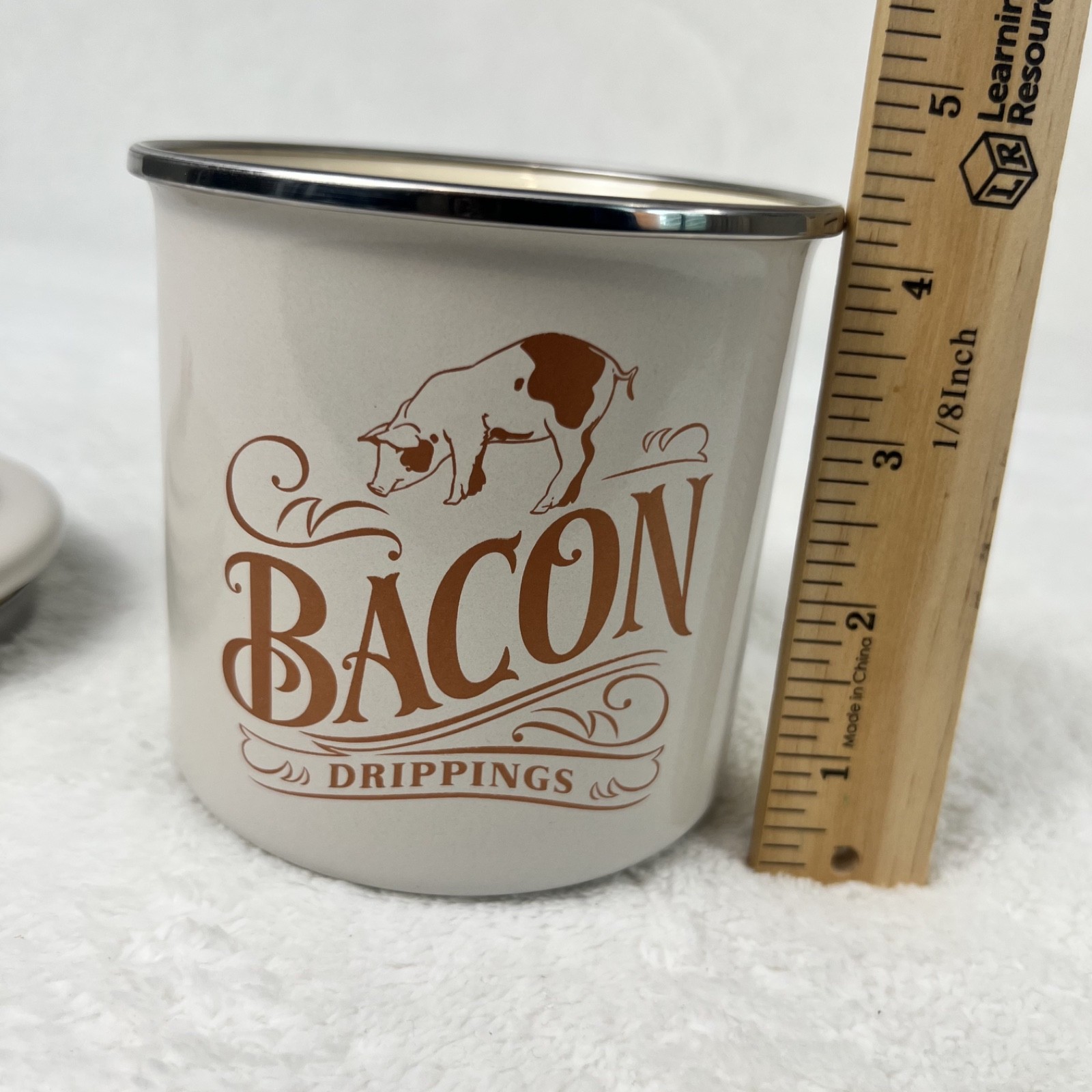Ayesha Curry Bacon Grease Can Enamel on Steel Container Lid French Vanilla 4×4