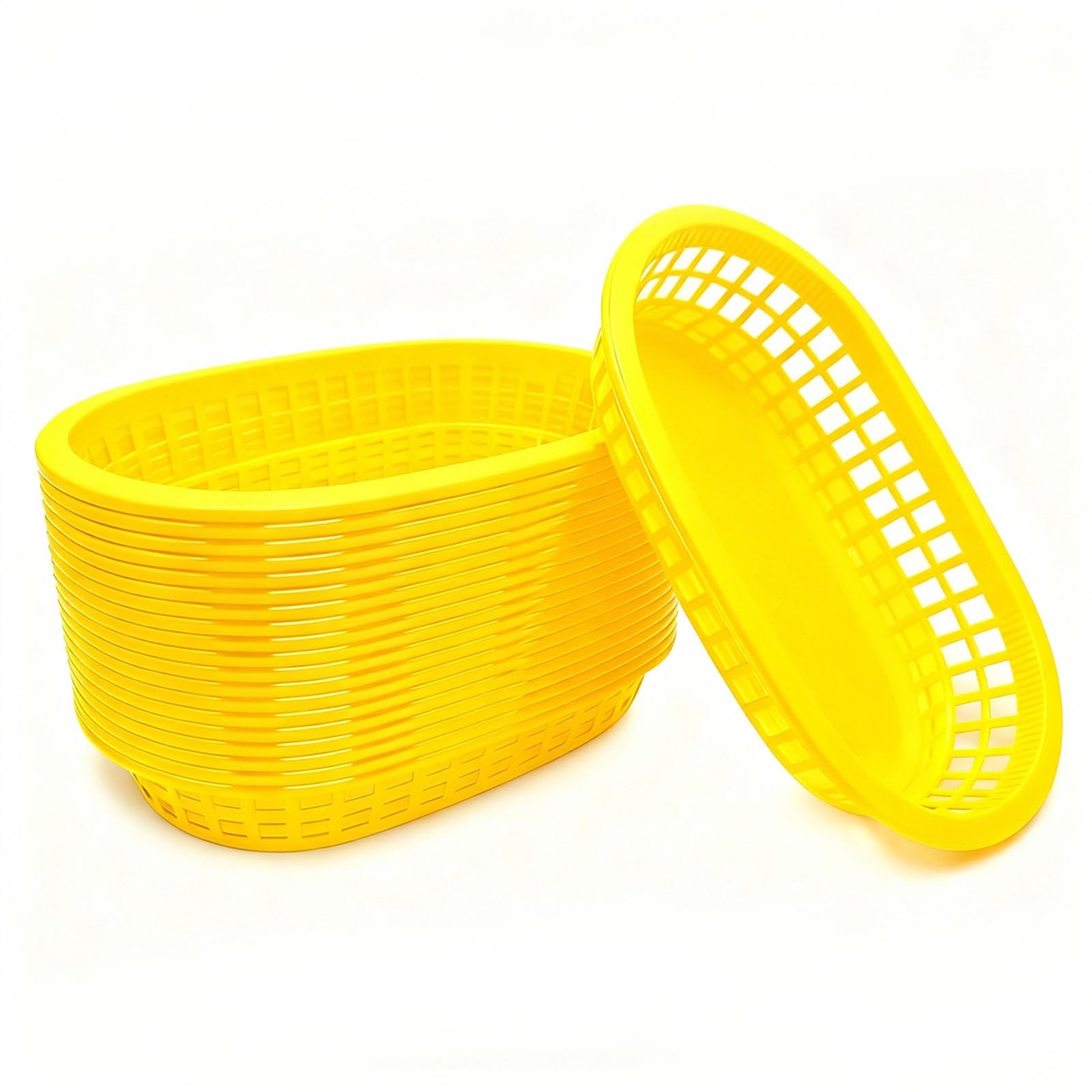 Fast Food Baskets 16-Pack, 10 x 6 Inch Plastic Oval Serving Baskets for Burge…
