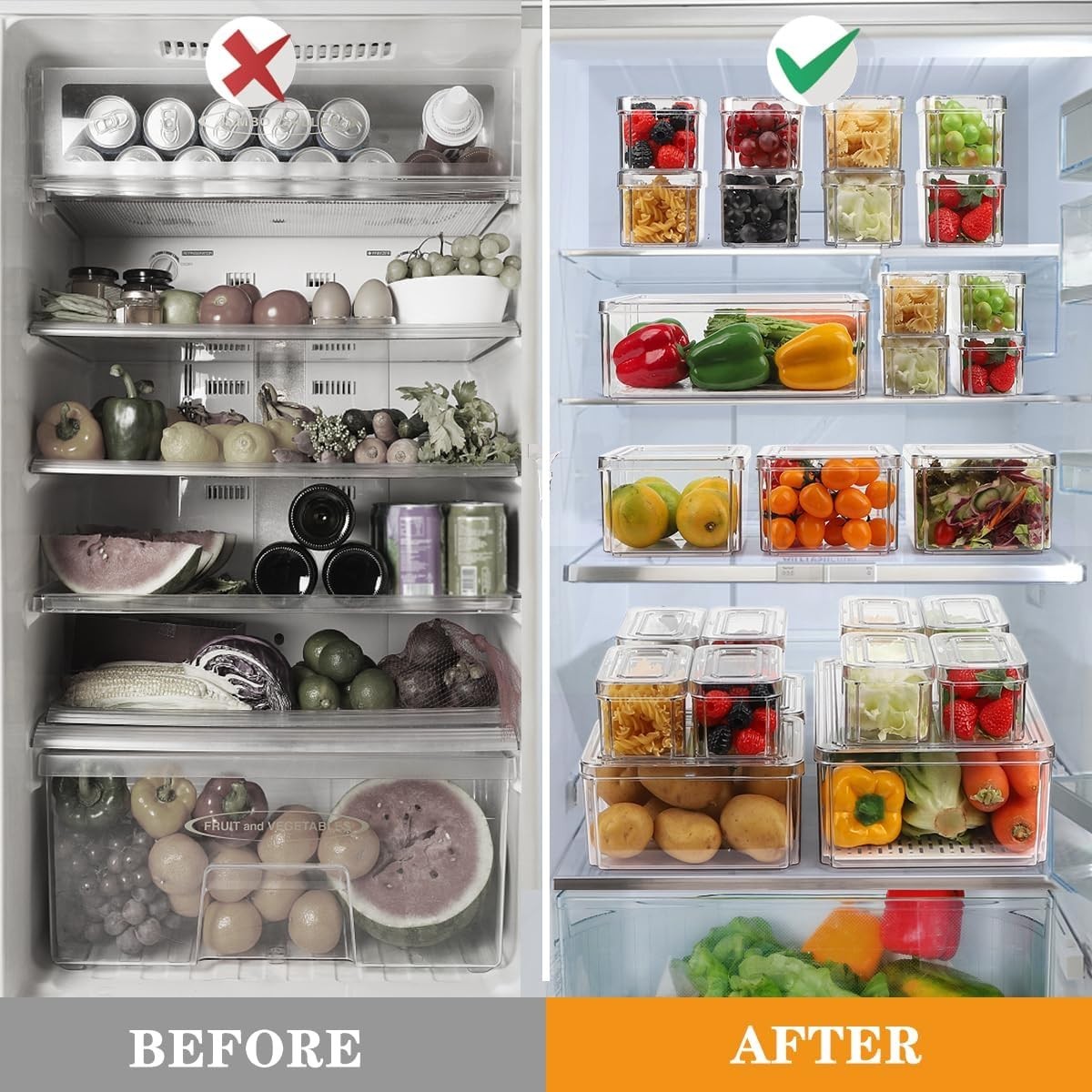 14-Piece Fridge Organizer Set, BPA-Free Clear Bins