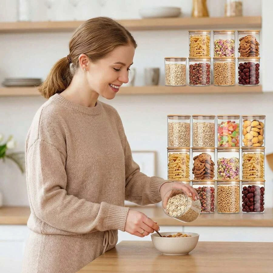 15-Piece Glass Storage Jar Set 2300ml Food Container Kitchen Gift