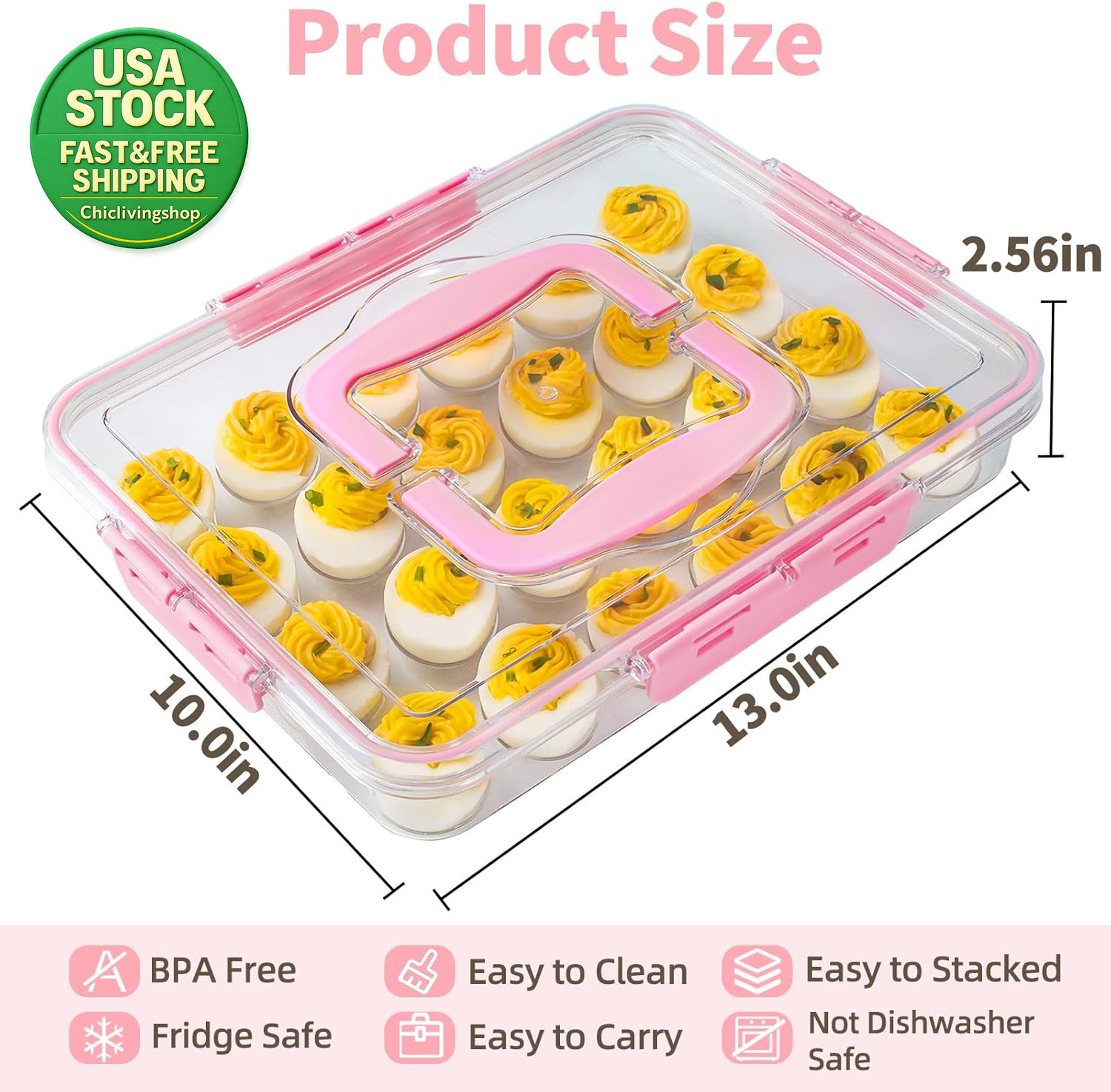 2 Pack Deviled Egg Container Carrier Storage Tray Holder with Lid and Handle