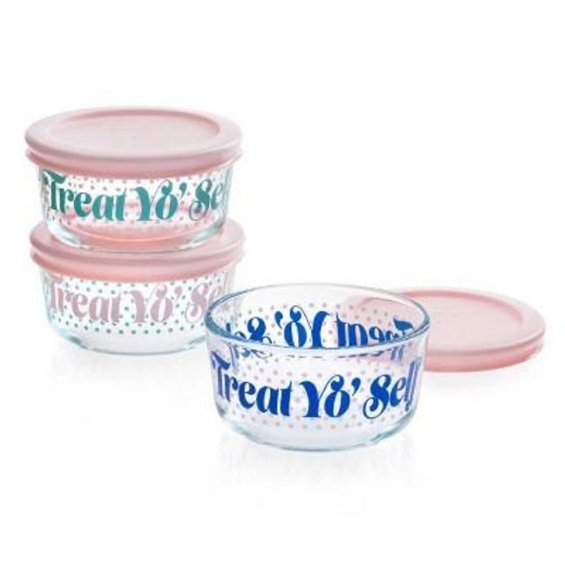 Pyrex NEW Food Storage Containers 1 Cup Set Of 3 “Treat Yo Self” Meal Prep