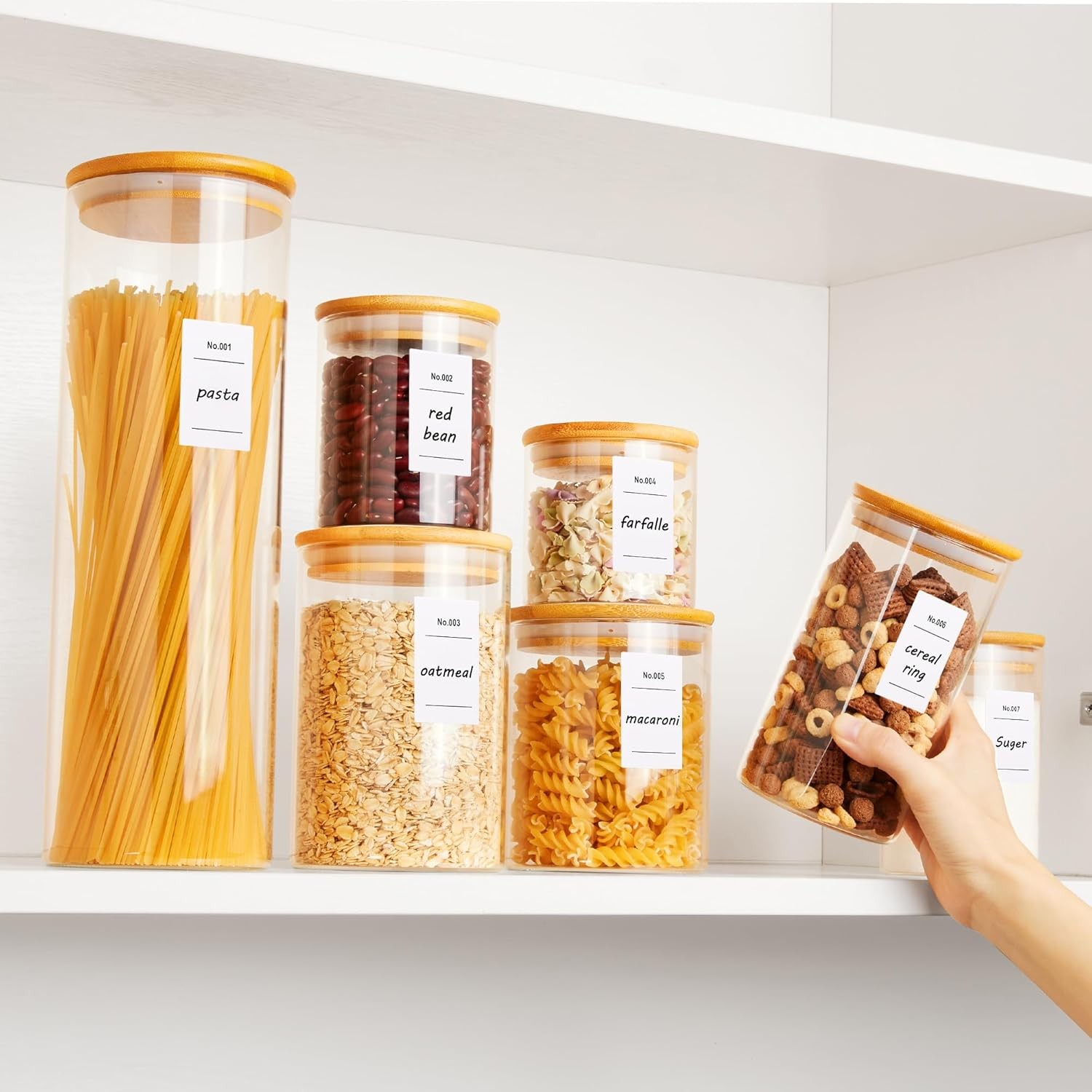 Vtopmart 7 Pack Glass Food Storage Jars with Airtight Bamboo Lids, Pantry Set