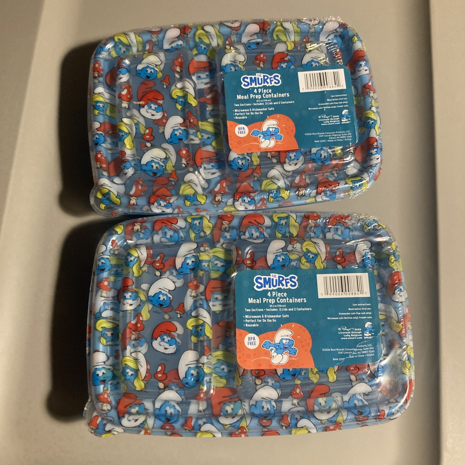 Smurfs 4 Piece Meal Prep Containers 4 Containers 4 Lids Microwave Safe Brand New