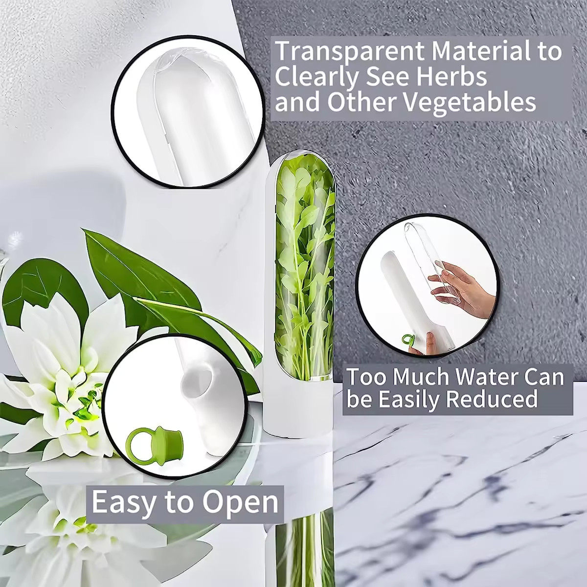 3PCS Herb Saver Storage Container Fresh Herb Keeper Vegetable Preservation Bottl